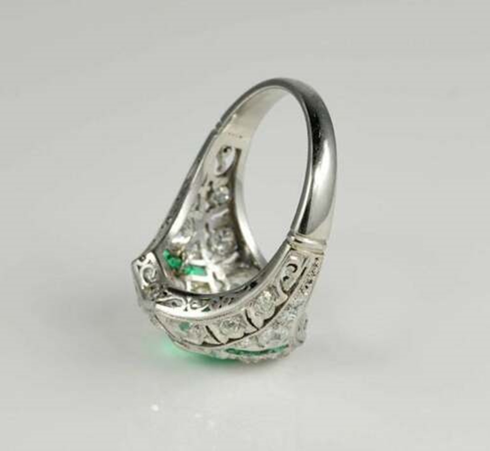 Green Princess Cut Simulated Diamond 14K Gold Art Deco Bezel Set Engagement Ring