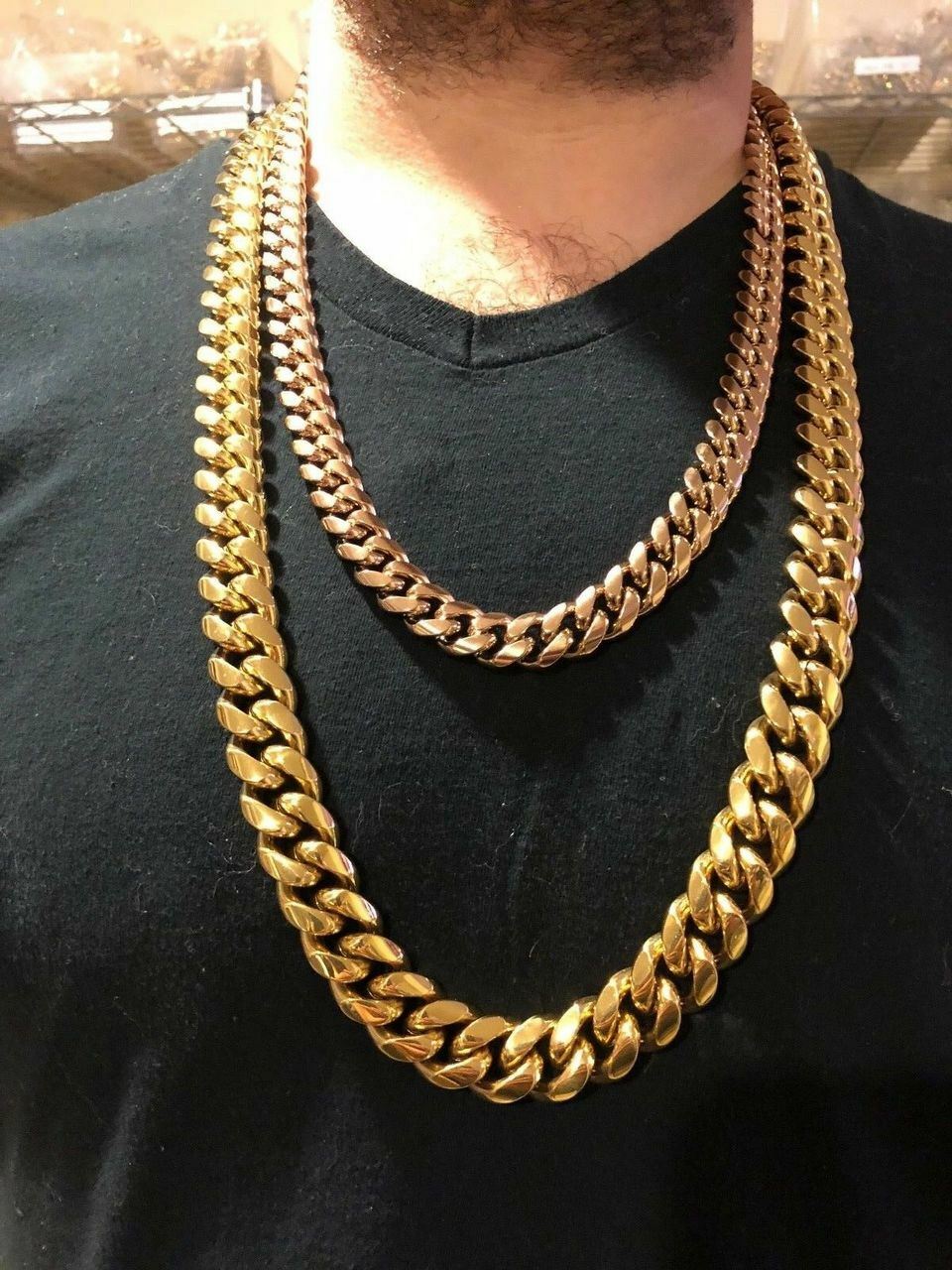 Miami Cuban Link Chain Rose Gold Plated Stainless Steel 8-18mm Yellow/Rose/White
