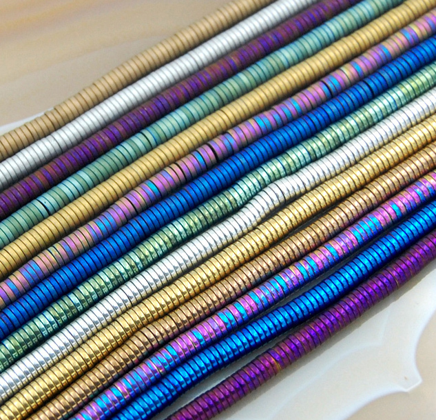 Hematite Heishi Silver Gold Blue Purple Multi-colo​r Beads 2mm 3mm 4mm 6mm 16″