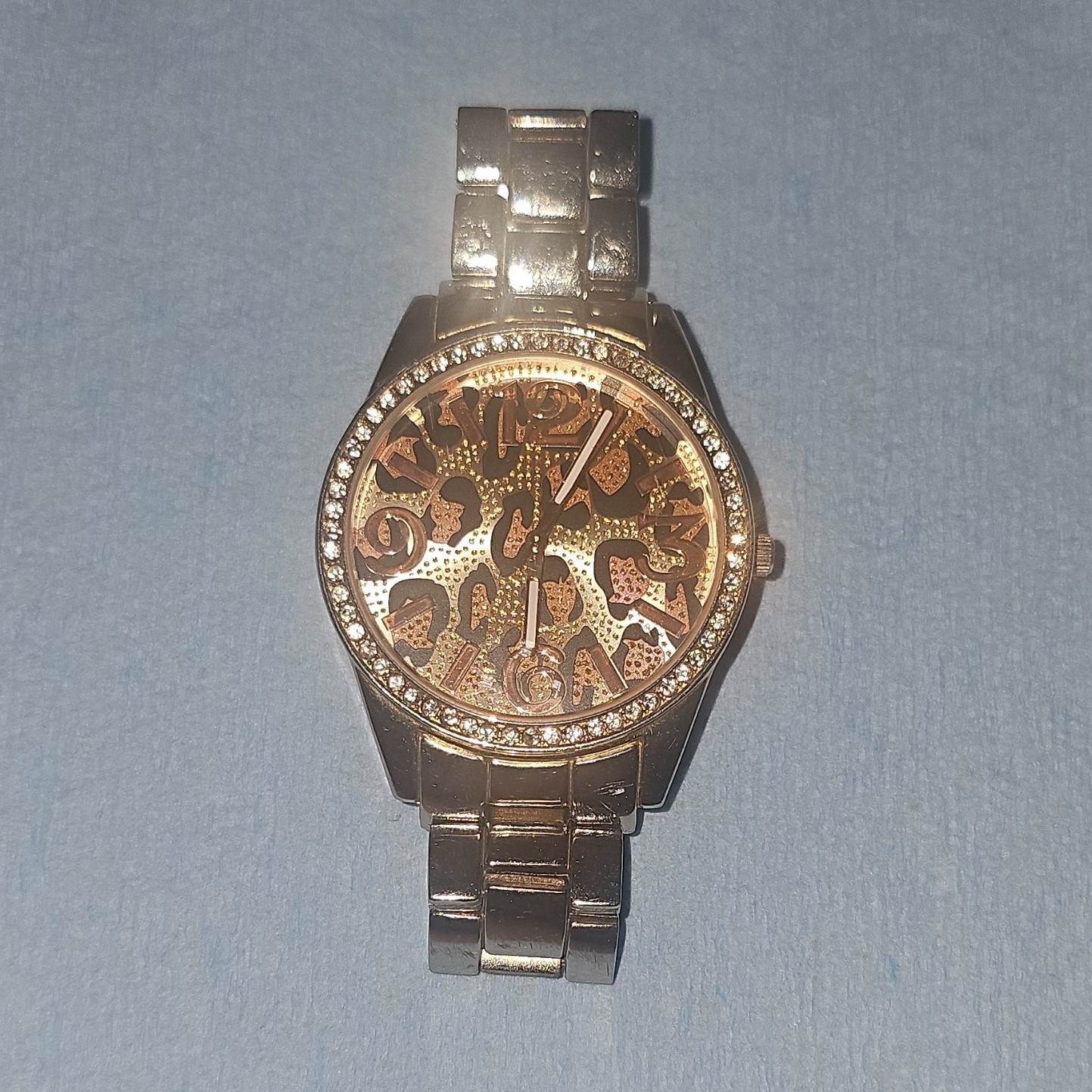 Target Women’s Watch with Leopard Print Dial & Rhinestone Bezel (New Battery)
