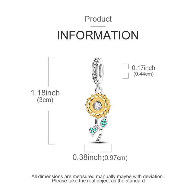 MULA European 925 Sterling Silver Charm CZ Sunflower Dangle for Women Bracelet