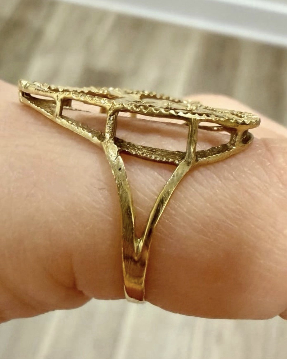 10K Yellow Gold Vintage Large Diamond Cut Initial A Heart Size 7 Ring