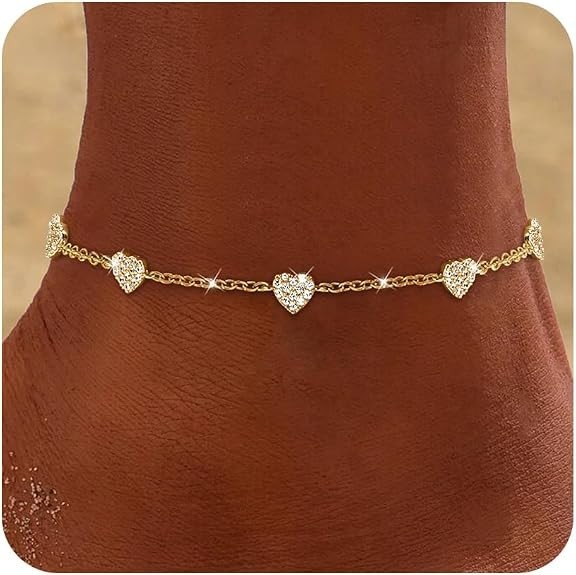 Anklets for Women Waterproof 14K Gold Plated Cz Beach Ankle Bracelets Dainty Sum