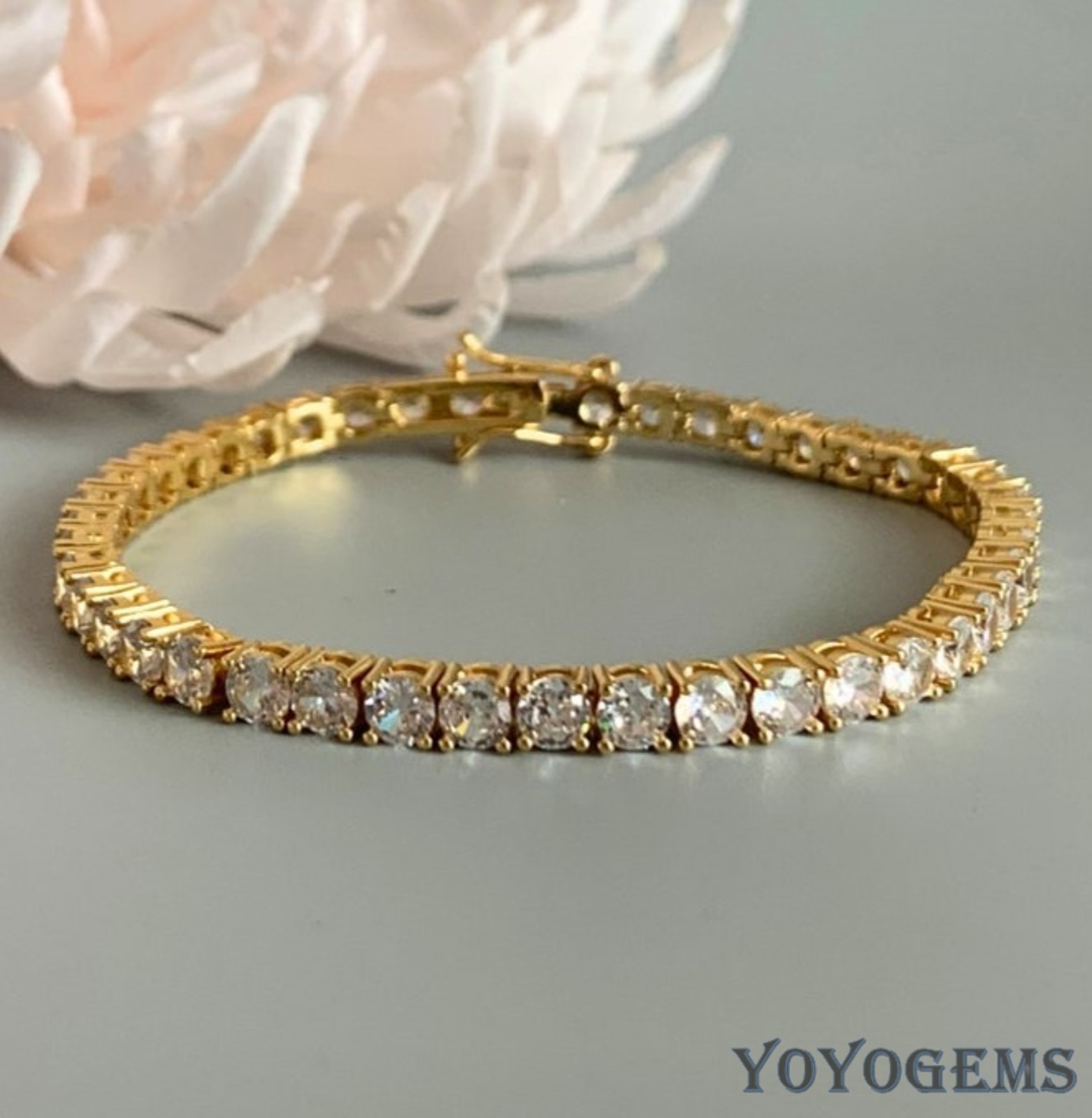 Solid 14K Yellow Gold 7′ Inch Long Tennis Wedding Bracelet D/VVS1 Round Cut 6 CT