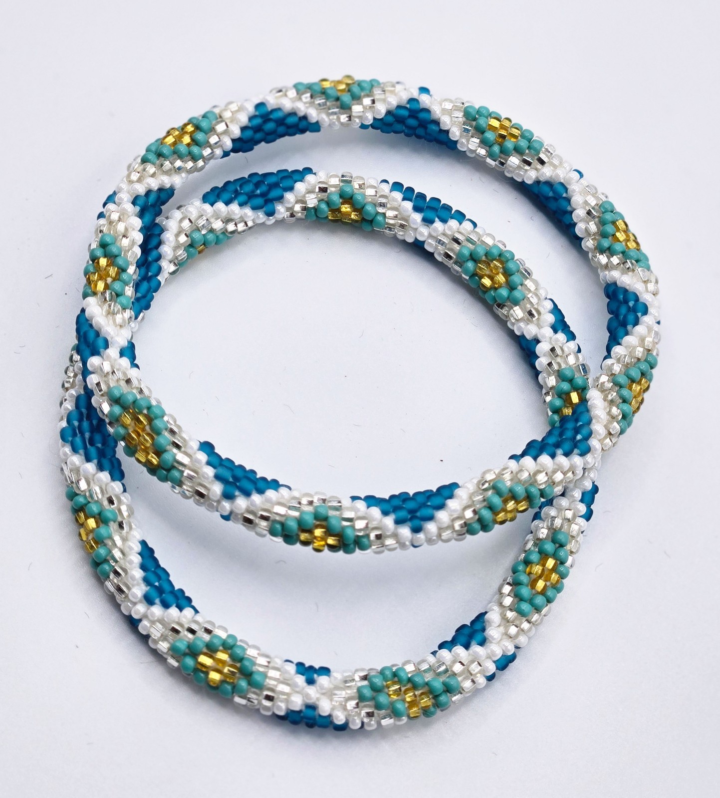 Set of 2 Handmade Glass Seed Bead Beaded Multi-Color Stackable Crochet Bracelets
