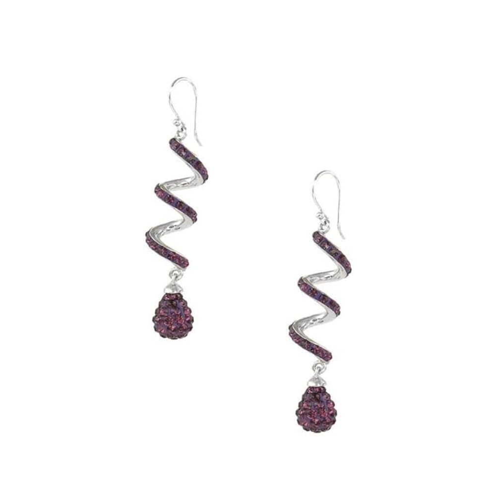 14K White Gold Plated Amethyst Spiral Shape Crystal Drop Dangle Hook Earrings