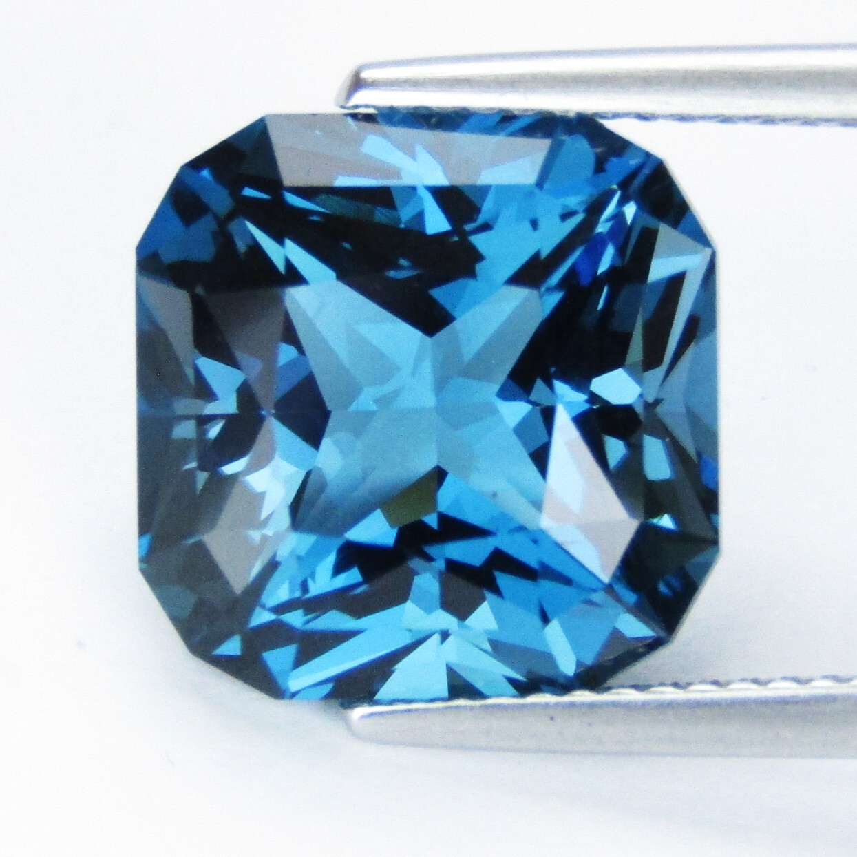 10.49Ct Striking Natural London Blue Topaz 12.3mm Cushion Precision Cut Gemstone