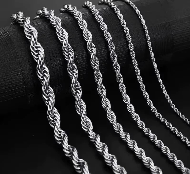 4mm Diamond Cut Solid 925 Sterling Silver Italian Rope Chain Men’s Necklace