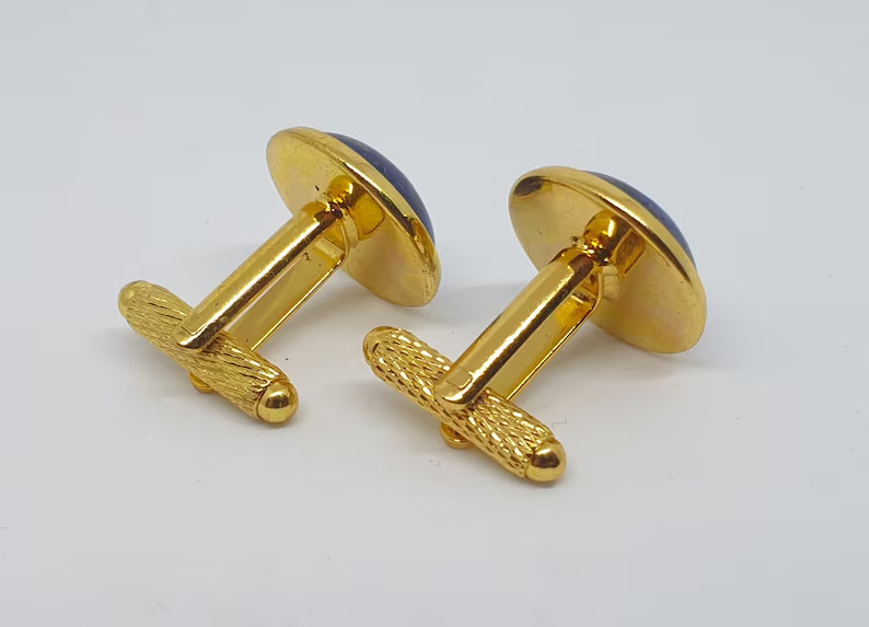 Natural Lapis Lazuli Gemstone with Gold Plated 925 Sterling Silver Cufflink