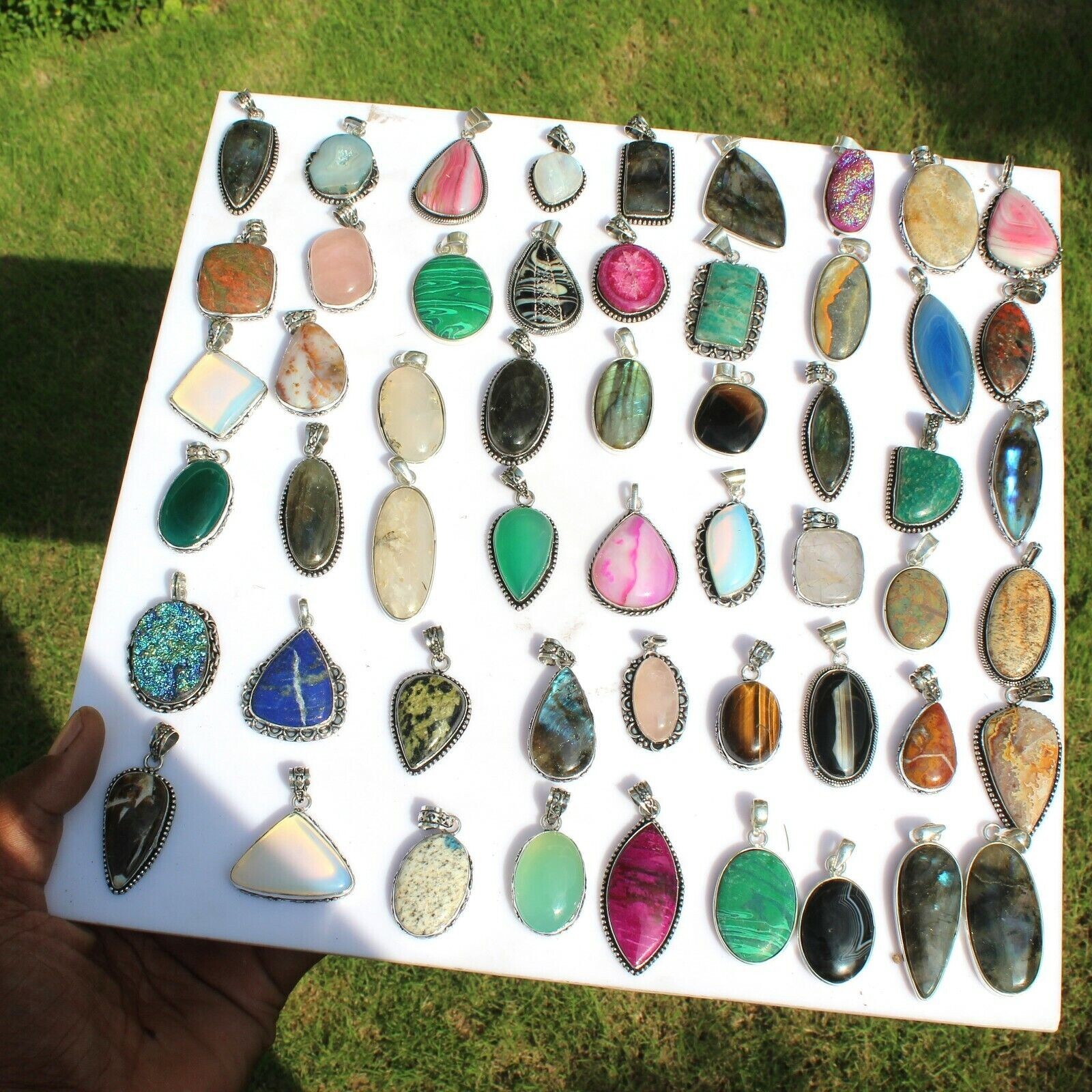 Exclusive !! Agate & Mix Gemstone 925 Sterling Silver Plated 25 PCs Pendants Lot
