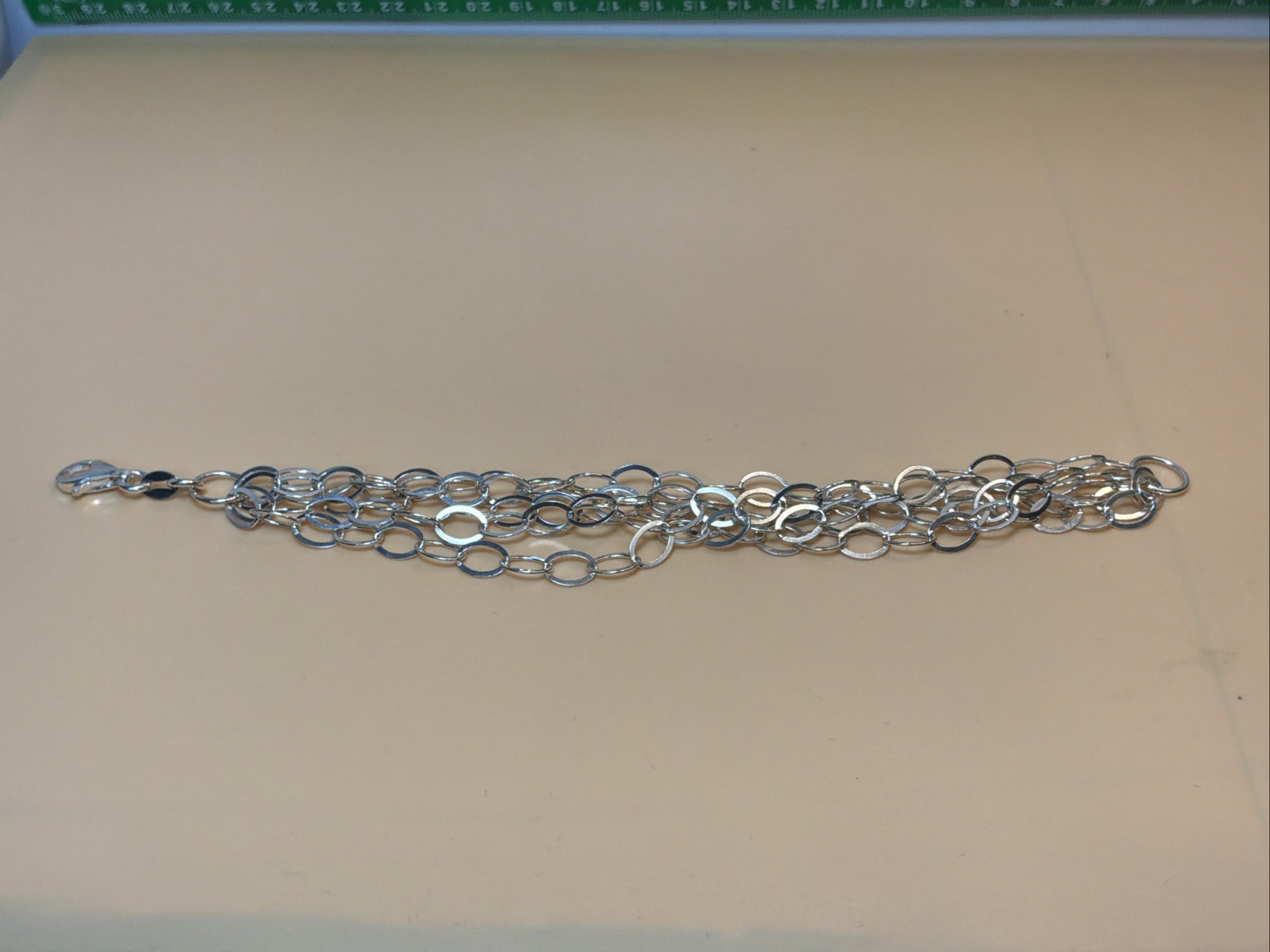 Miler Sterling silver flat oval links 5 rows chain bracelet 7 Inch ITALY