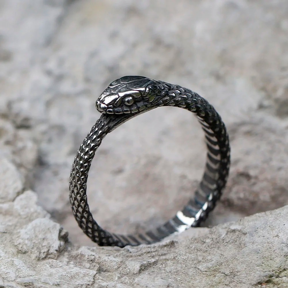 Snake Ring Stainless Steel Silver Plated Ouroboros Serpent Biting Its Own Tail