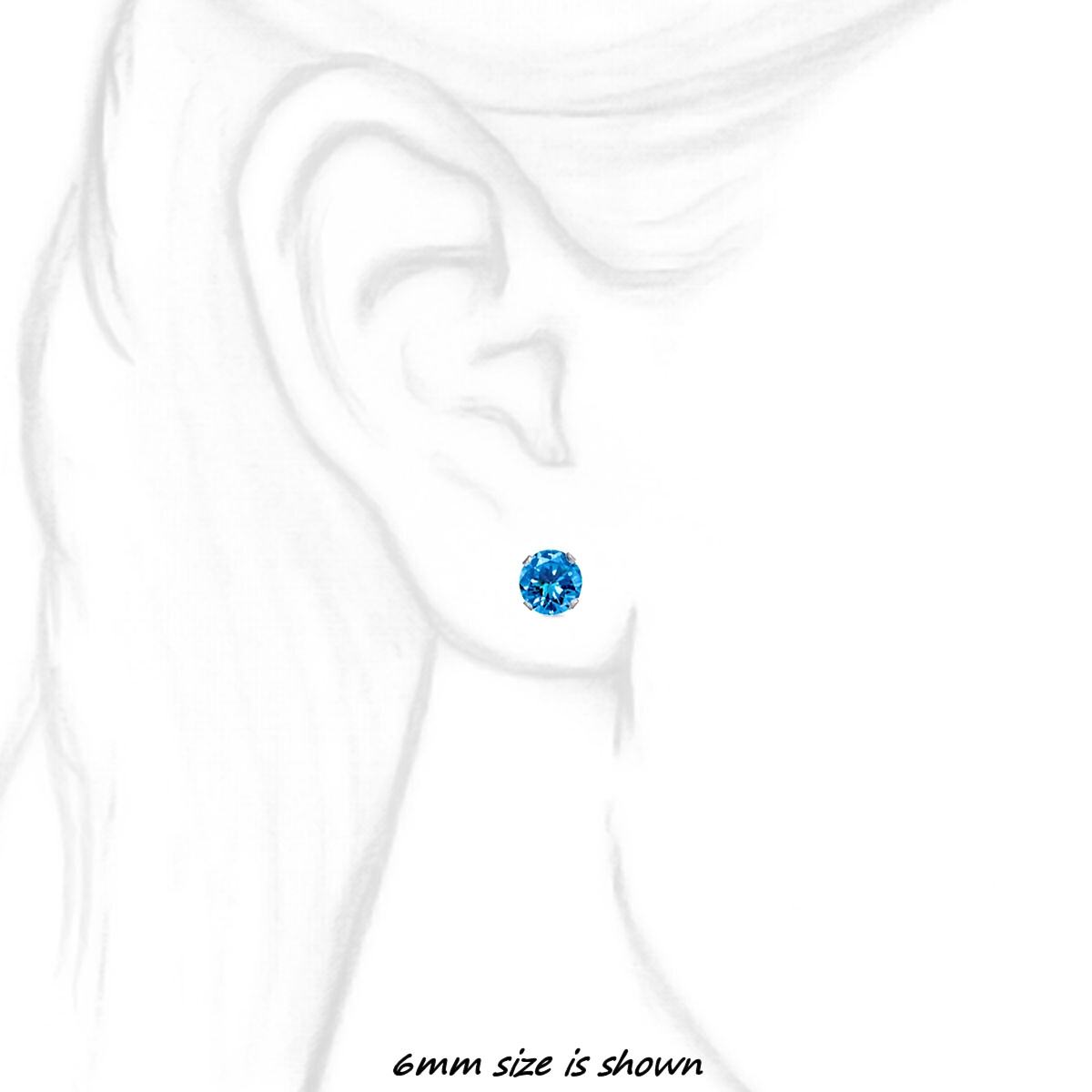1000 Jewels Brilliant Cut Simulated Blue Zircon Sterling Silver Stud Earrings