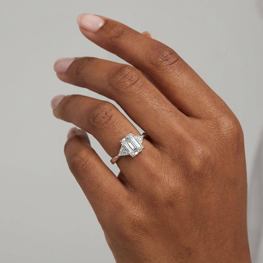 3-Stone Engagement Ring 14K Gold Classic 1.95 CT Emerald Lab-Grown Diamond F SI1