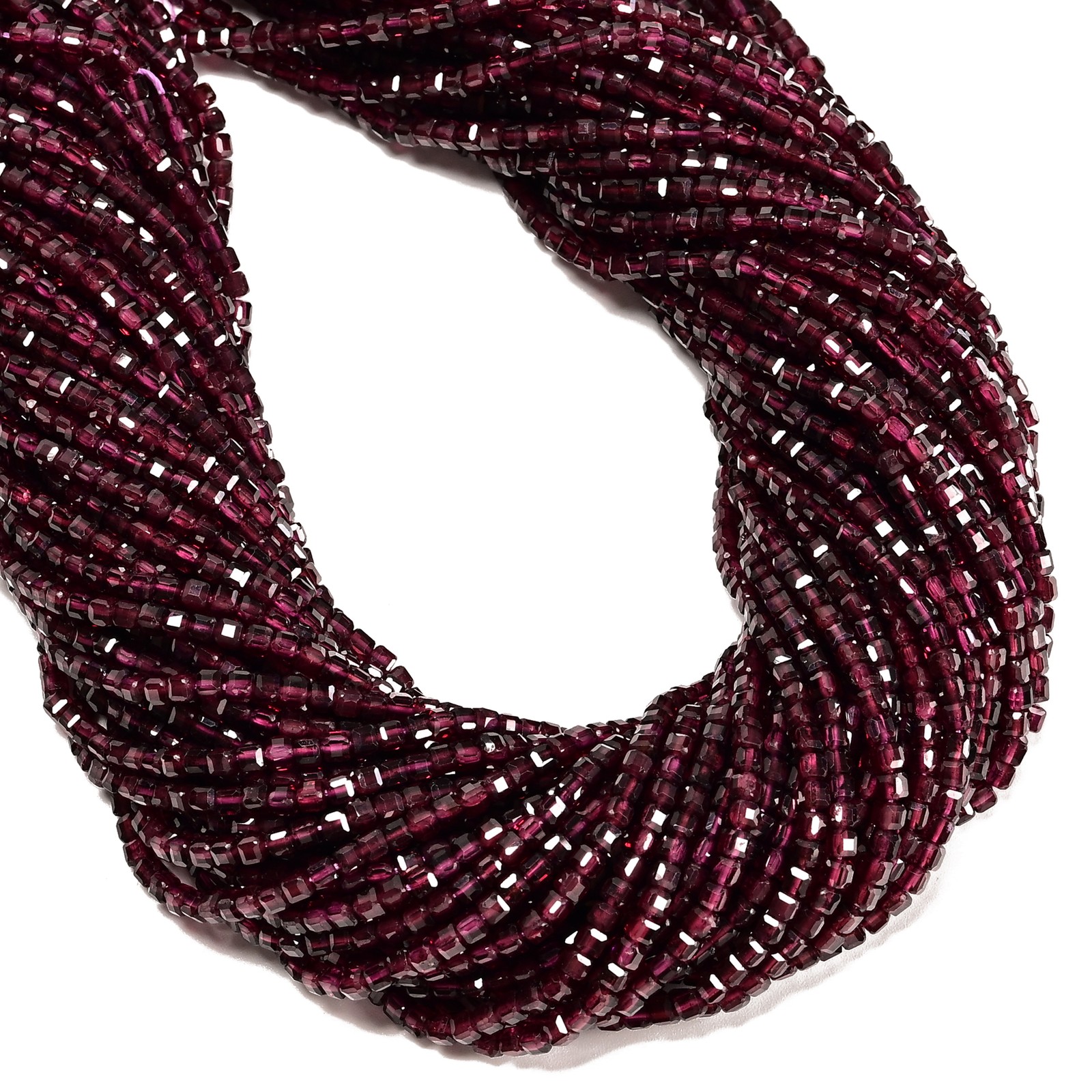 Natural Purple Garnet Faceted Cube Beads Size 3mm 15.5″ Strand