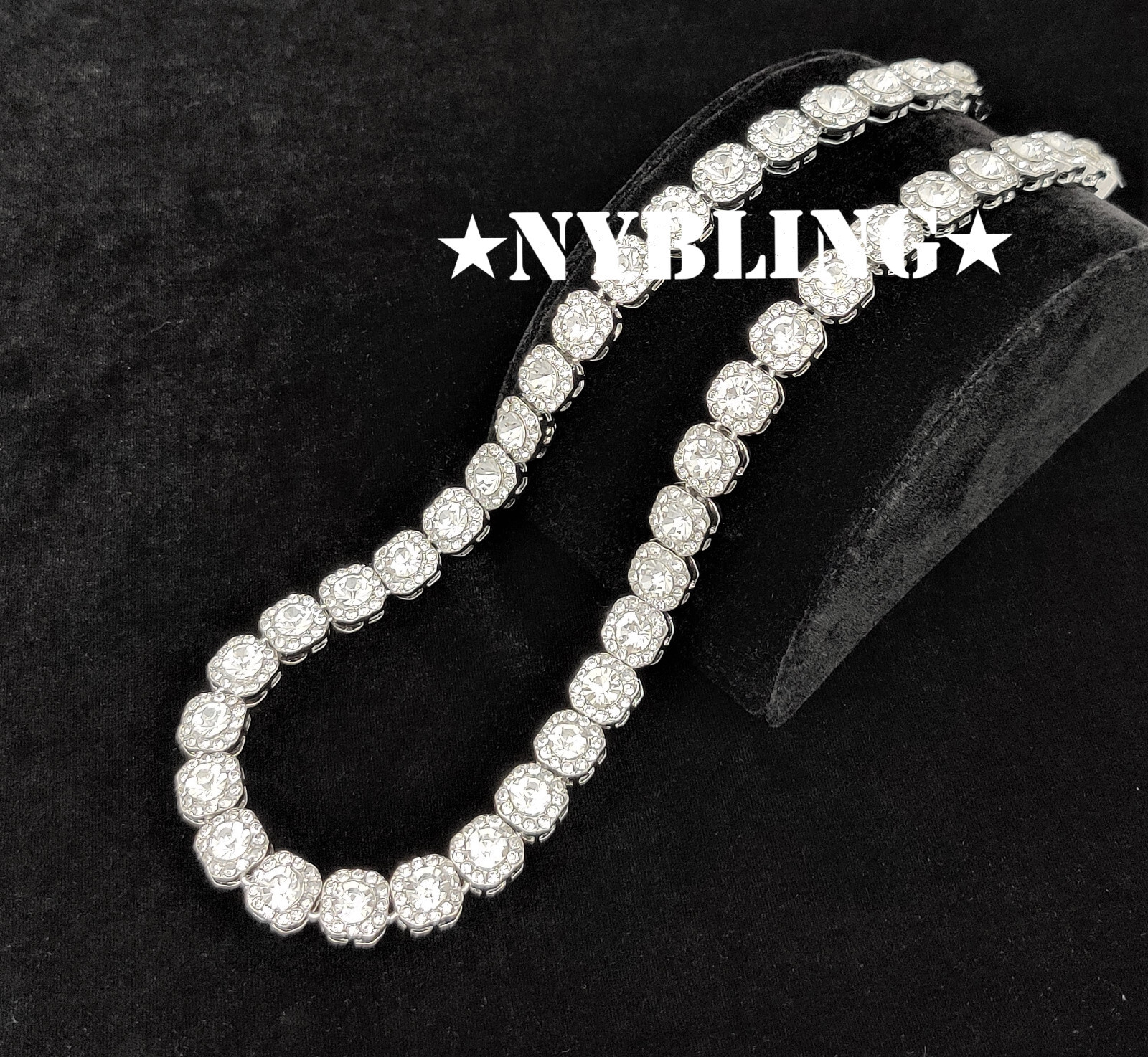 Iced Baguette Cluster Tennis Chain Necklace Plated CZ Fashion Hip Hop Jewelry