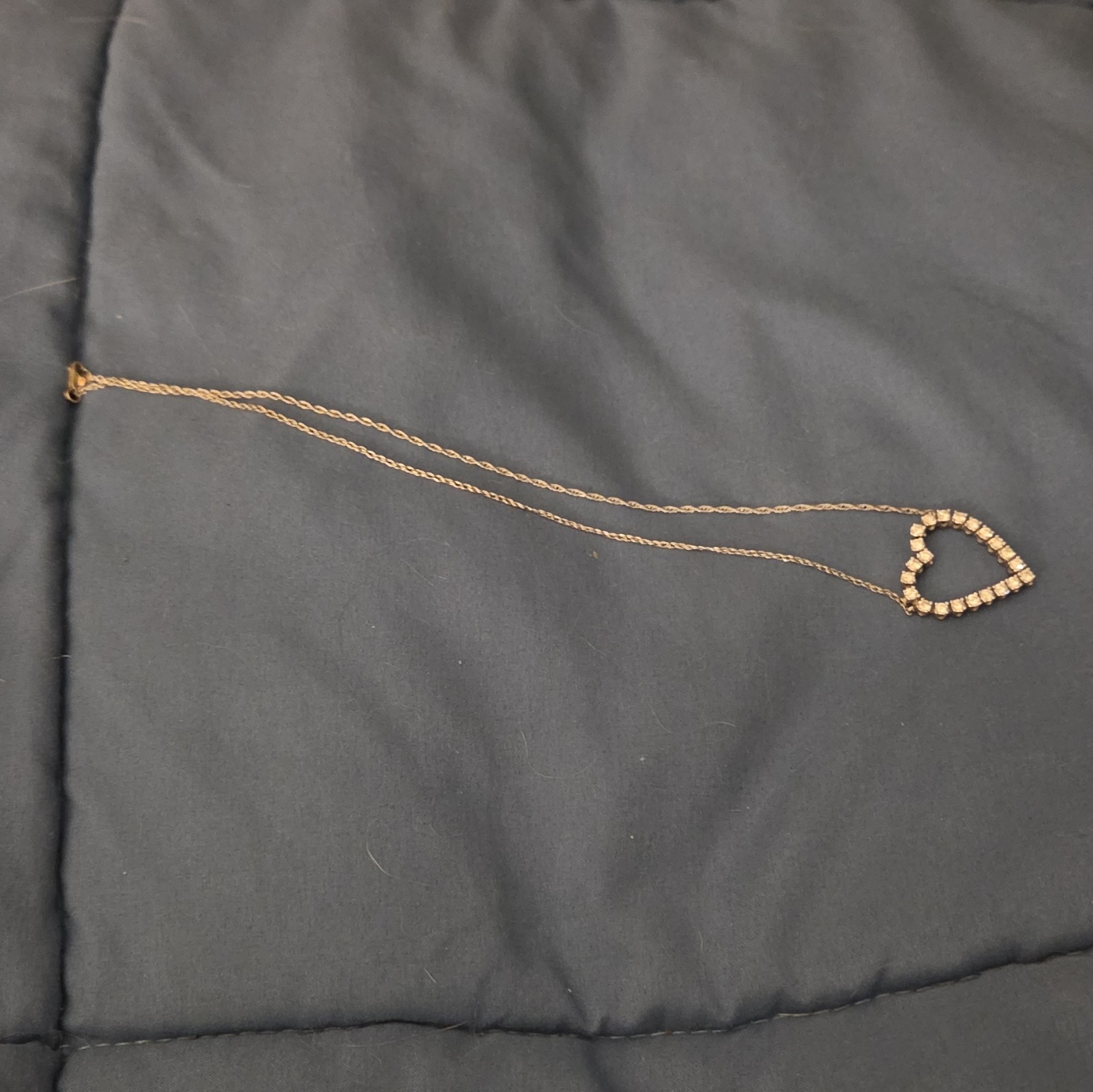 Gold Tone Cable Chain Necklace Heart Charm Pendant Clear Crystal Rhinestone