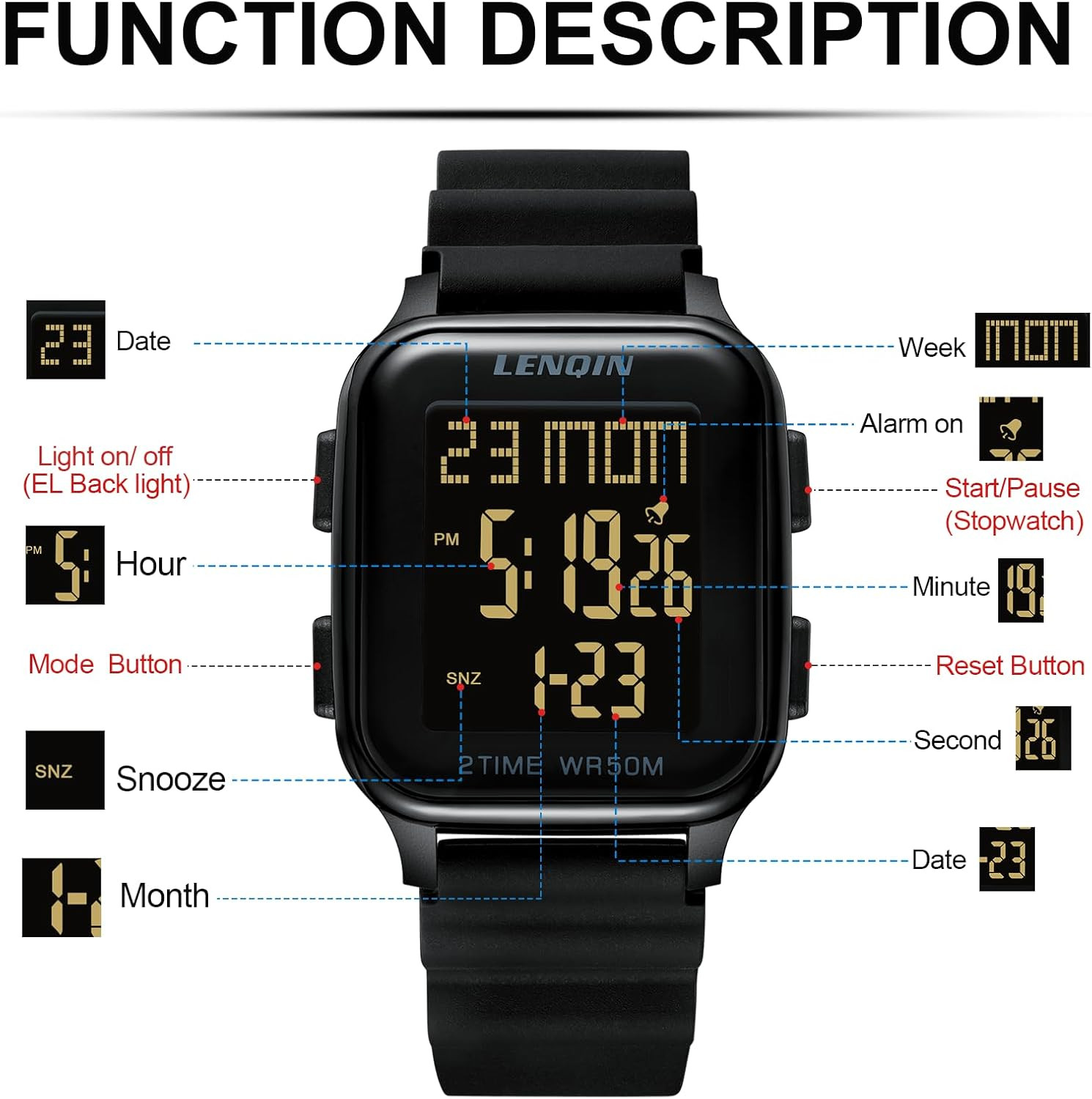 Mens Digital Watch Ultra Thin Minimalist Sports Waterproof Digital Watches Men O