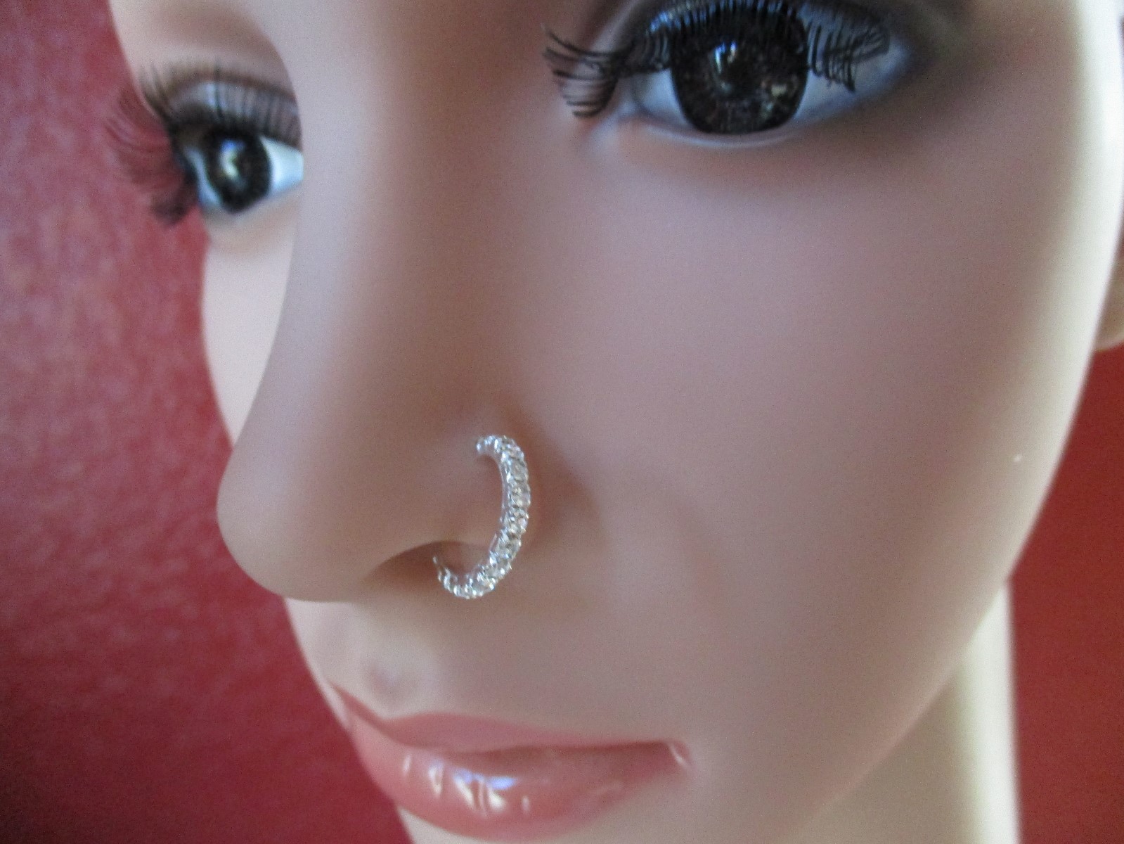 Sterling Silver L Shape nose stud hoop Clear CZ 22 Gauge 12 clear round CZ’s 22g