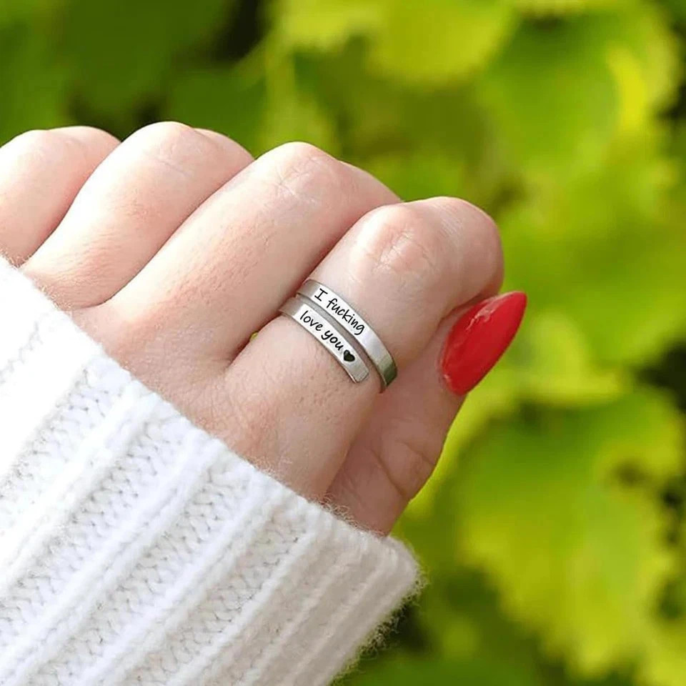 sunglnl I Fcking Love You Ring For Women, Open Adjustable Adjustable, Silver