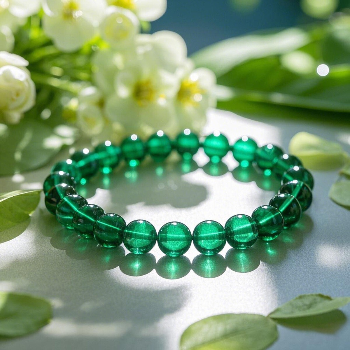 Natural Emerald Elastic Stretch Bracelet 8mm Round Crystal Gemstone Beads