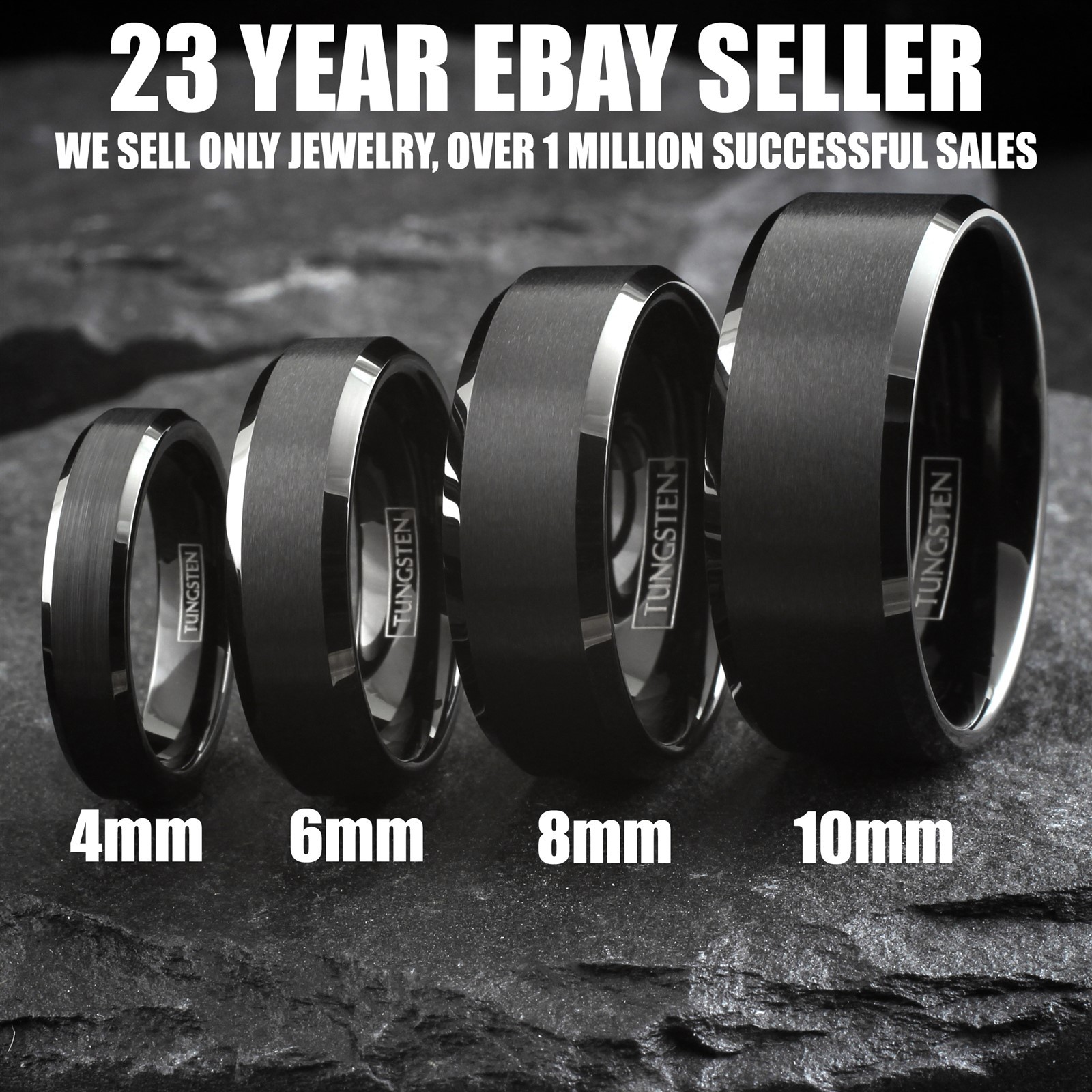 6/8mm Black Tungsten Carbide Men’s Brushed Wedding Band Ring Engraving Avail.