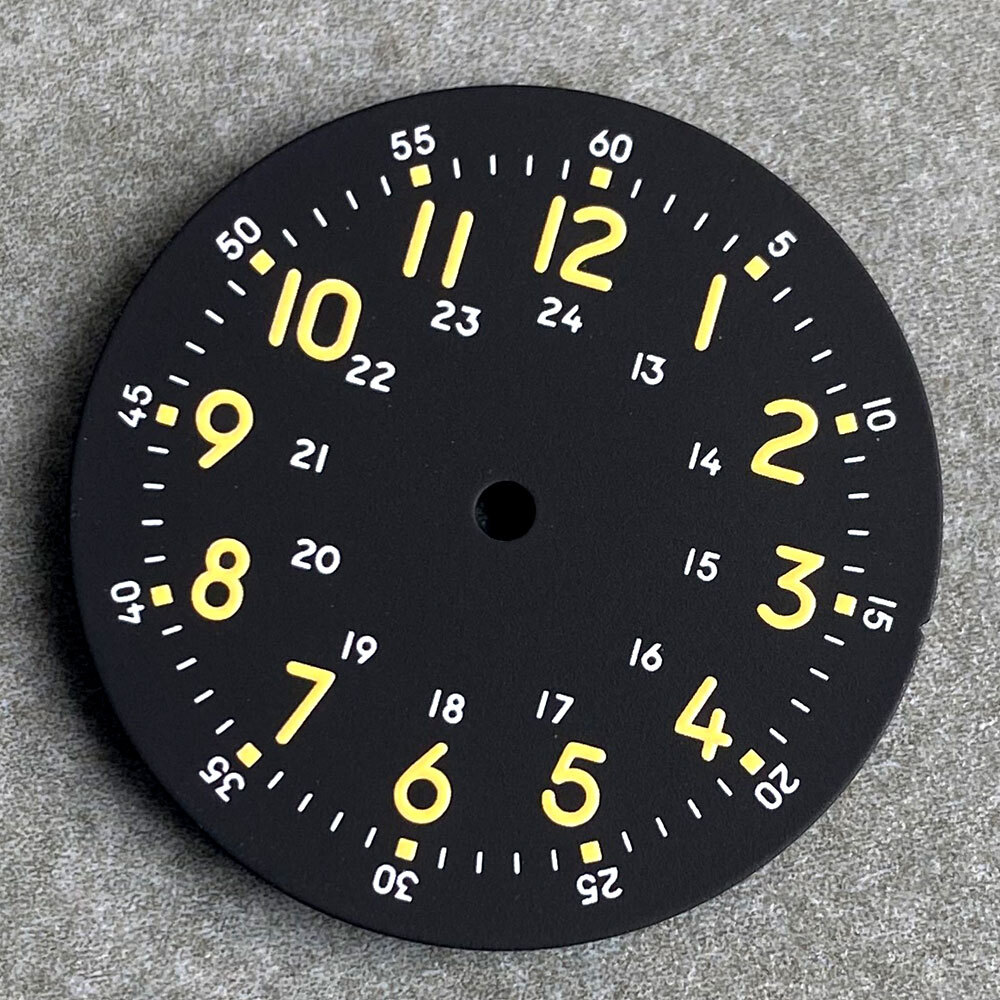 Cream Black Field Watch Dial 29mm Lume Yellow Mark Fit NH35 NH38 PT5000 Parts