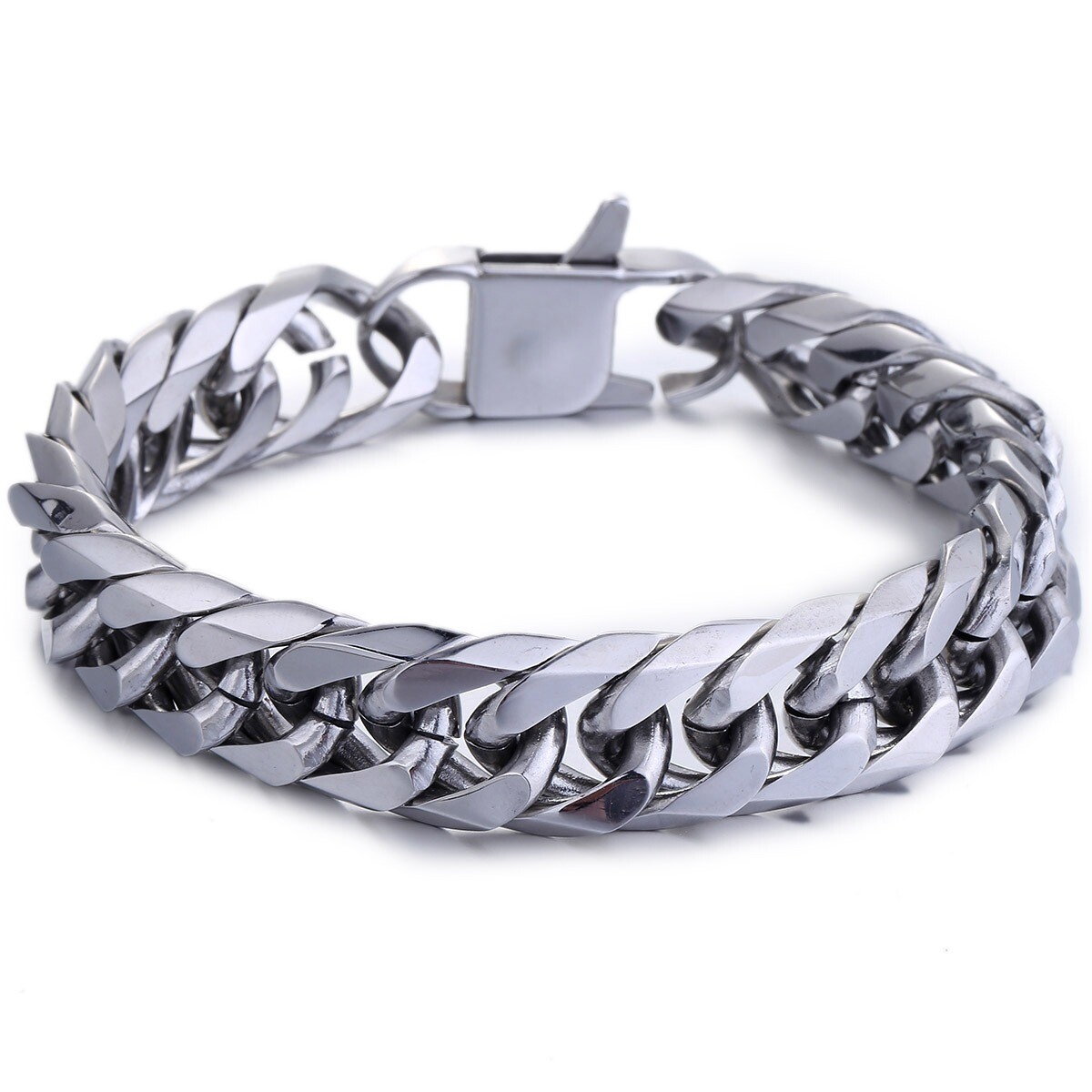15mm Wide Double Curb Cuban Link Men’s Chain 316L Stainless Steel Bracelet Xmas