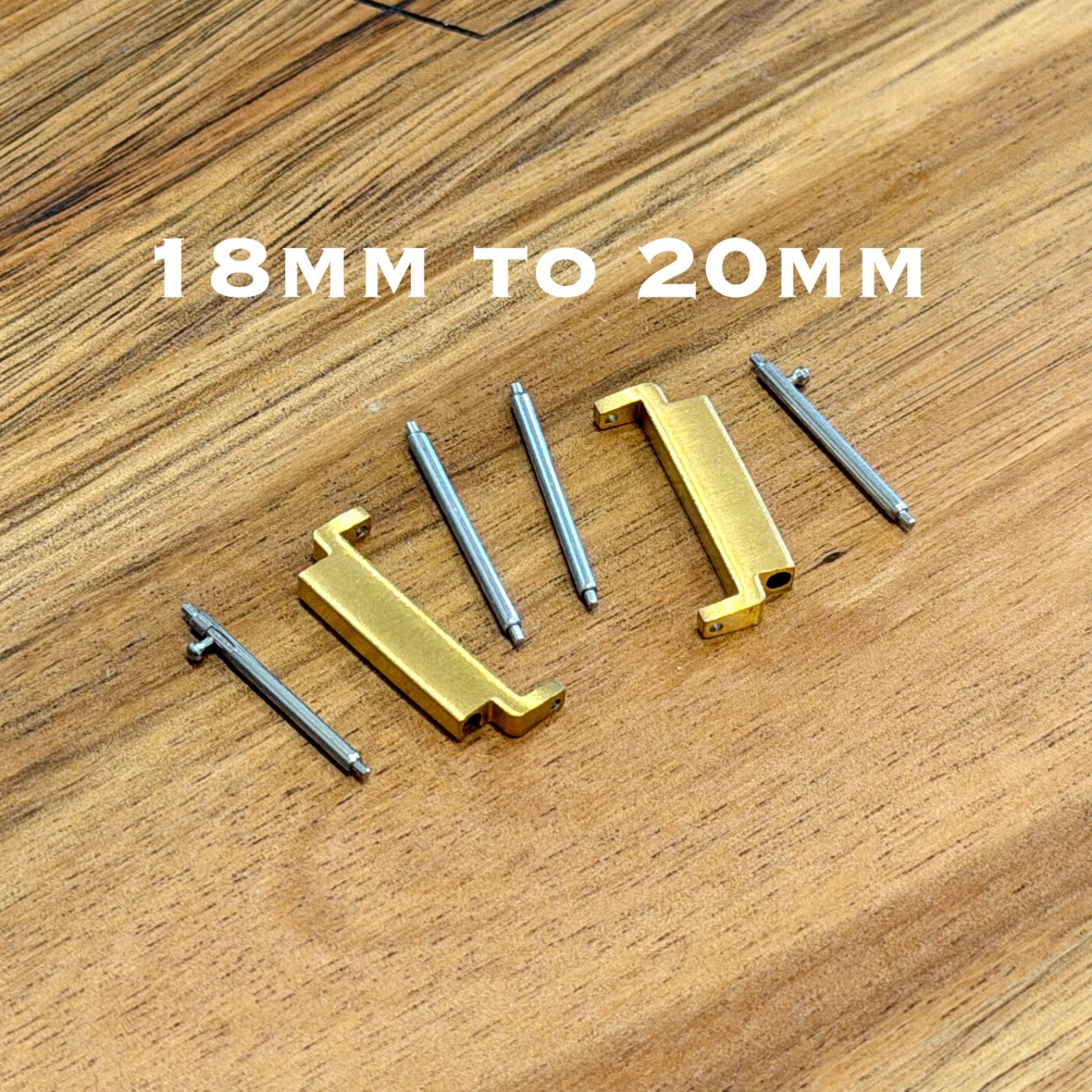 18mm to 20mm Watch Strap Connector Adapter – Stainless Steel, Brushed Gold