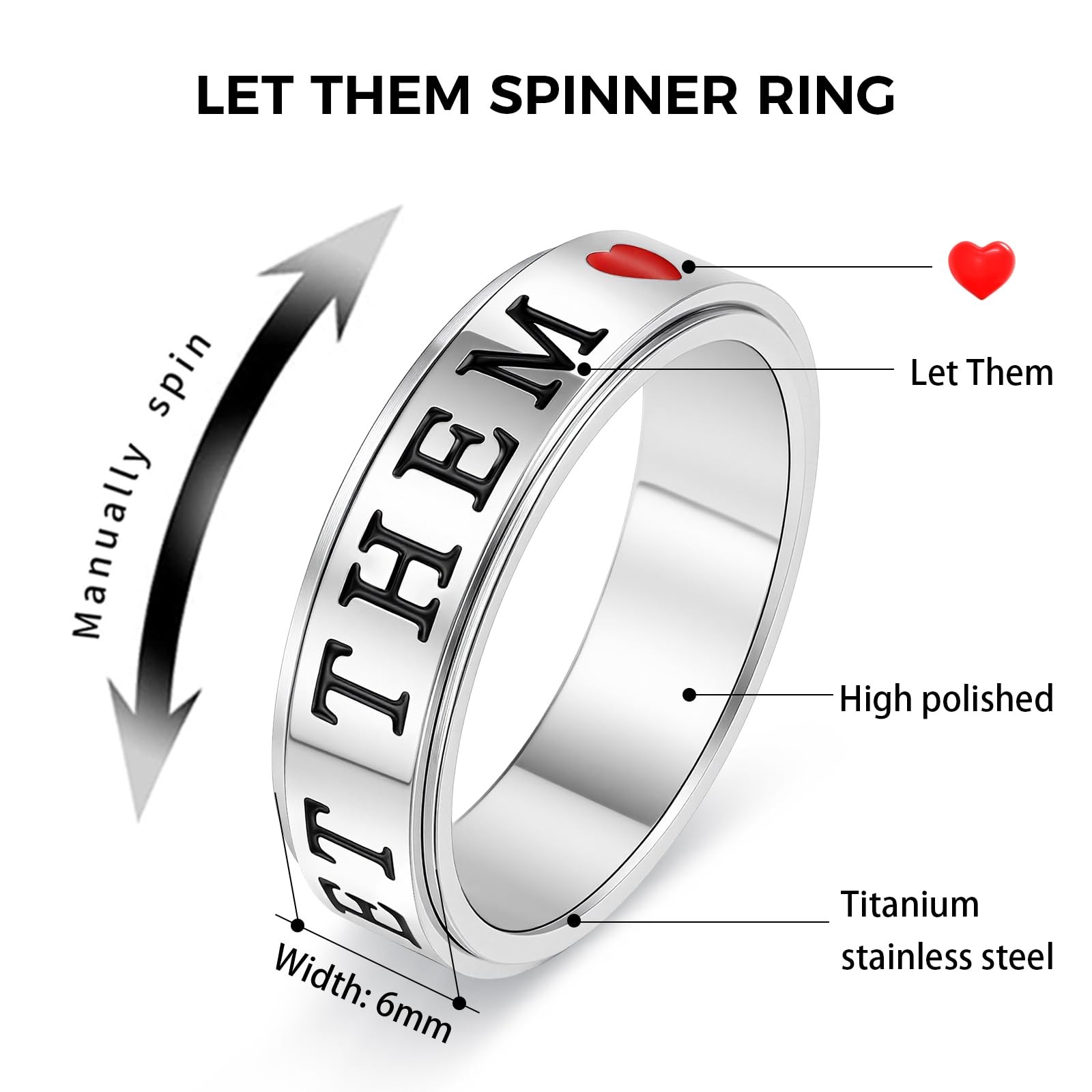 Adults Anxiety Ring for : Fidget Spinner Cute Let Them Symbol Thumb Ring Stai…