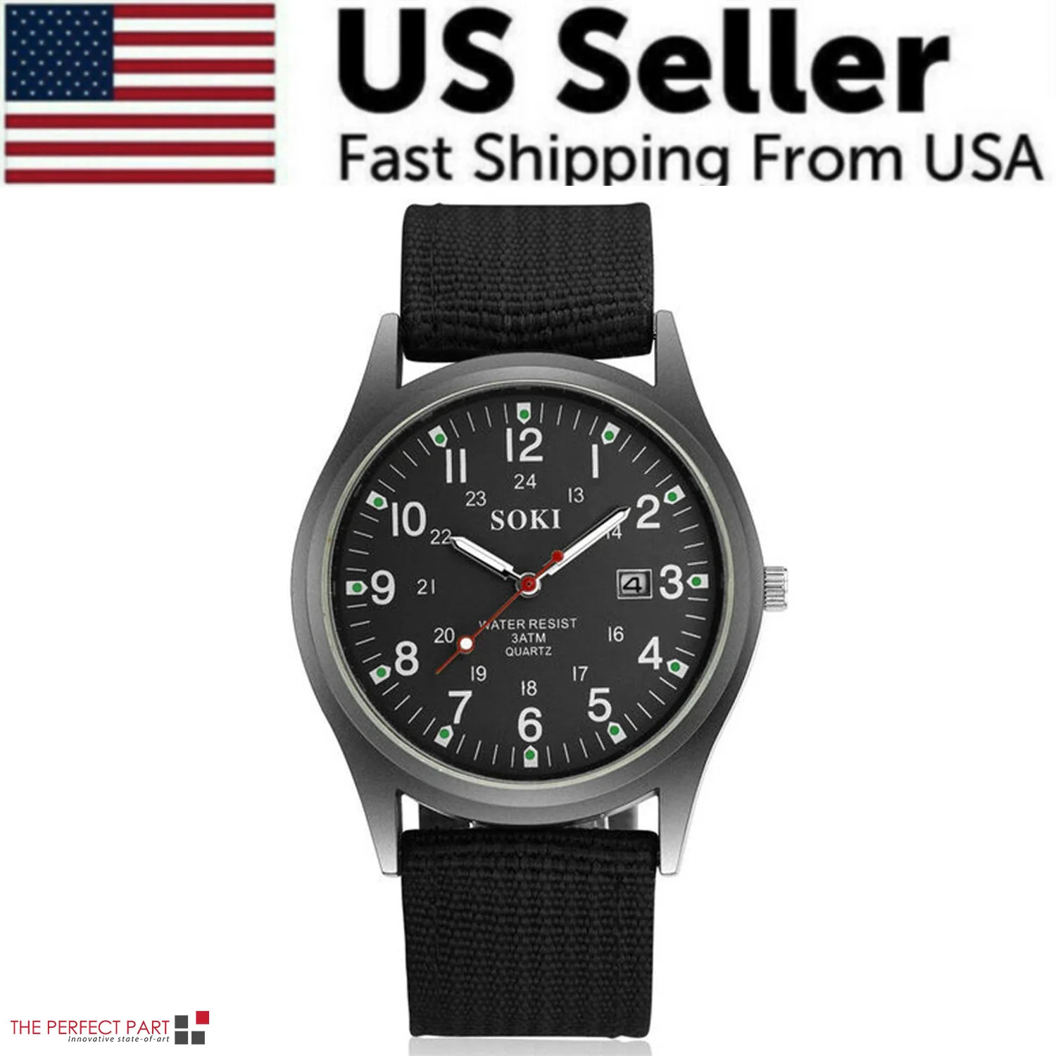 Men Army Luminous Quartz Watch Nylon Strap Date 24H Wrist Watch