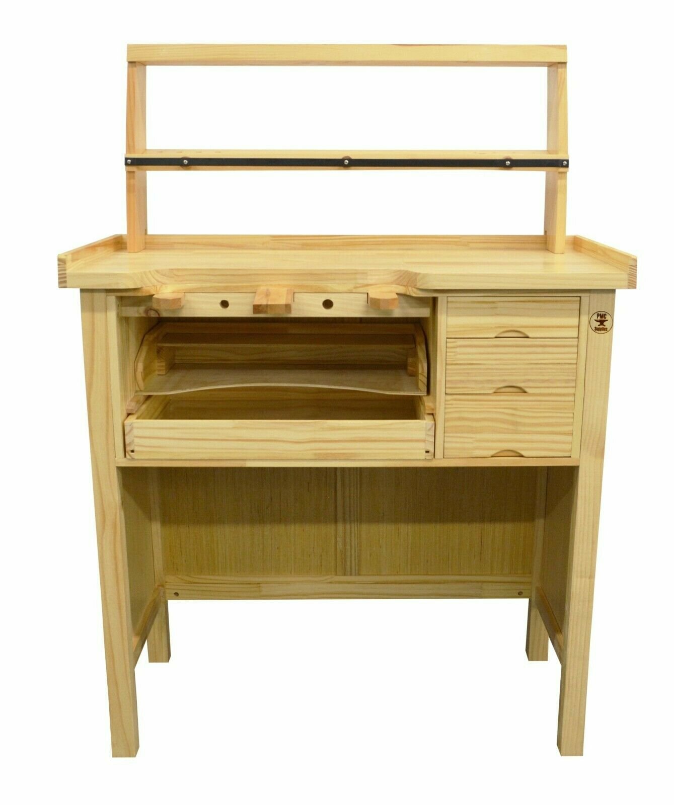 Deluxe Solid Wooden Jeweler’s Workbench Set with Tool Storage Organizer Shelf