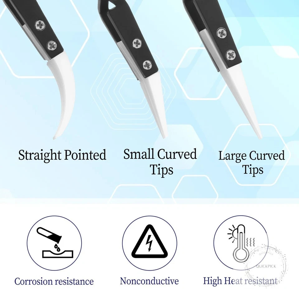 6 Pcs Precision Reverse Ceramic Tweezers Black Non-Conductive Solder Tweezer