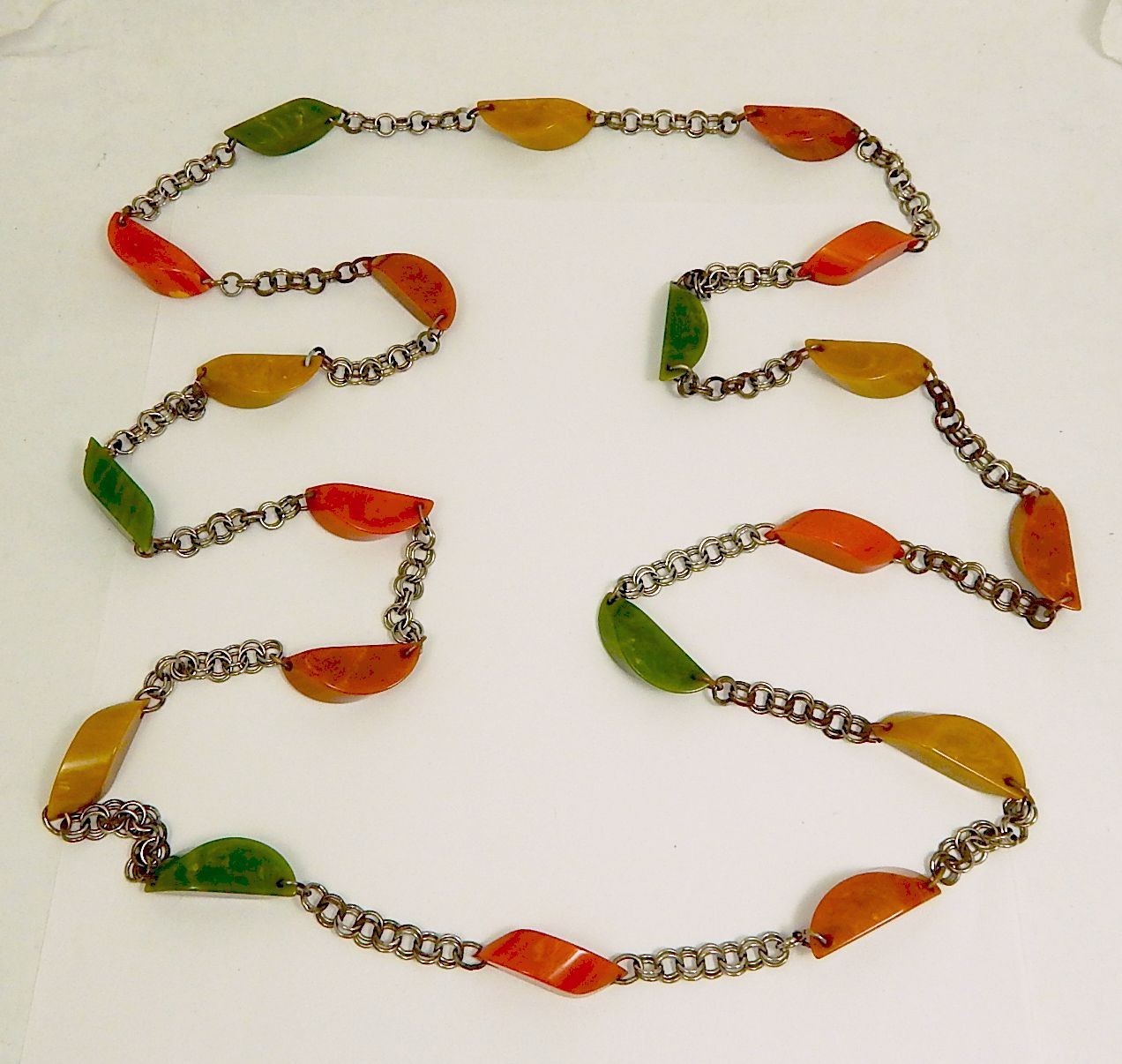 Bakelite Dangle Charm Bracelet + Matching AS IS Necklace Green Orange Yellow