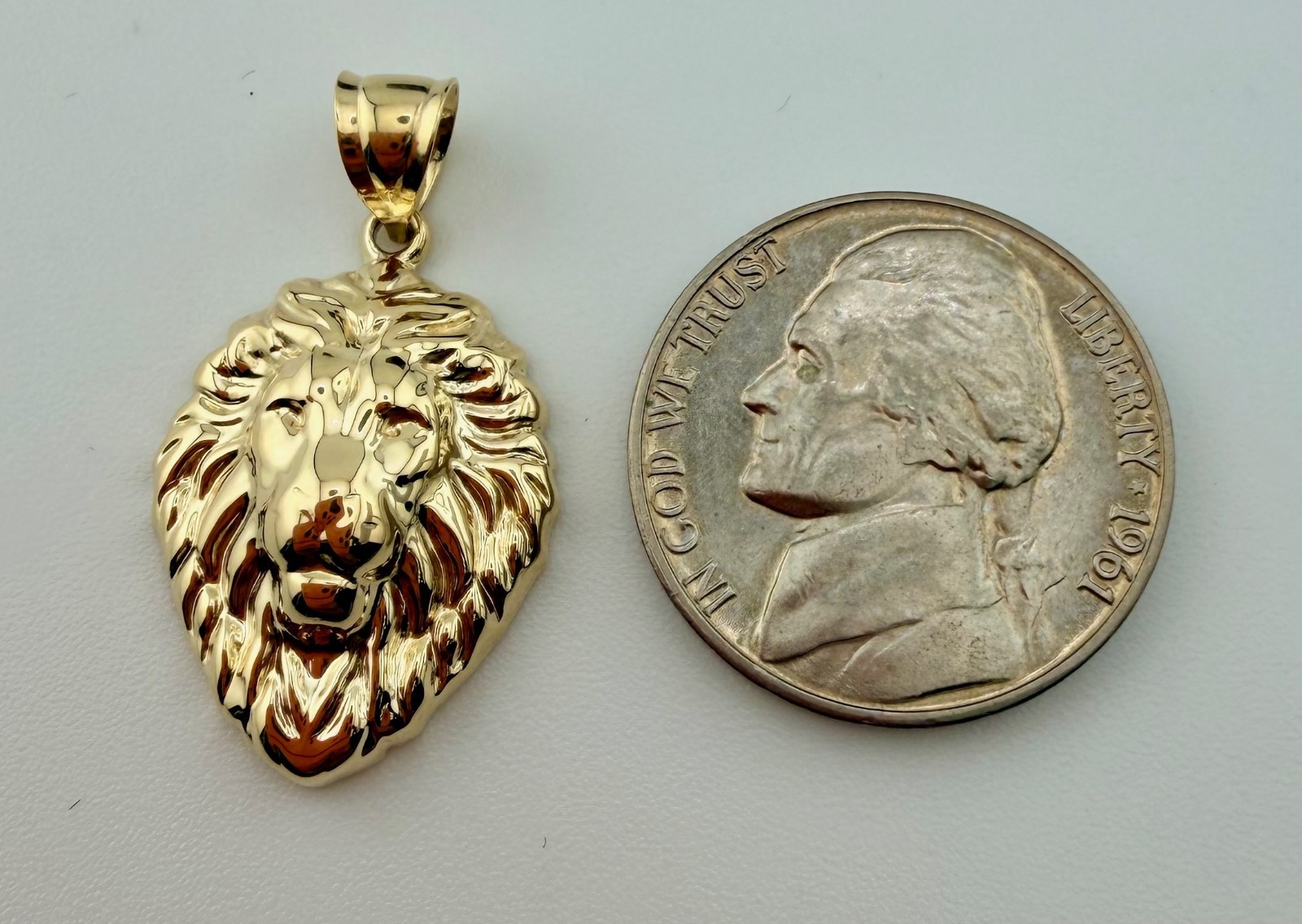 Pure 14 K Yellow Gold Lion Head Pendant