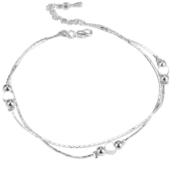ADJUSTABLE Silver Anklet Bracelet Barefoot Sandal Beach Foot Heart Ball Chain