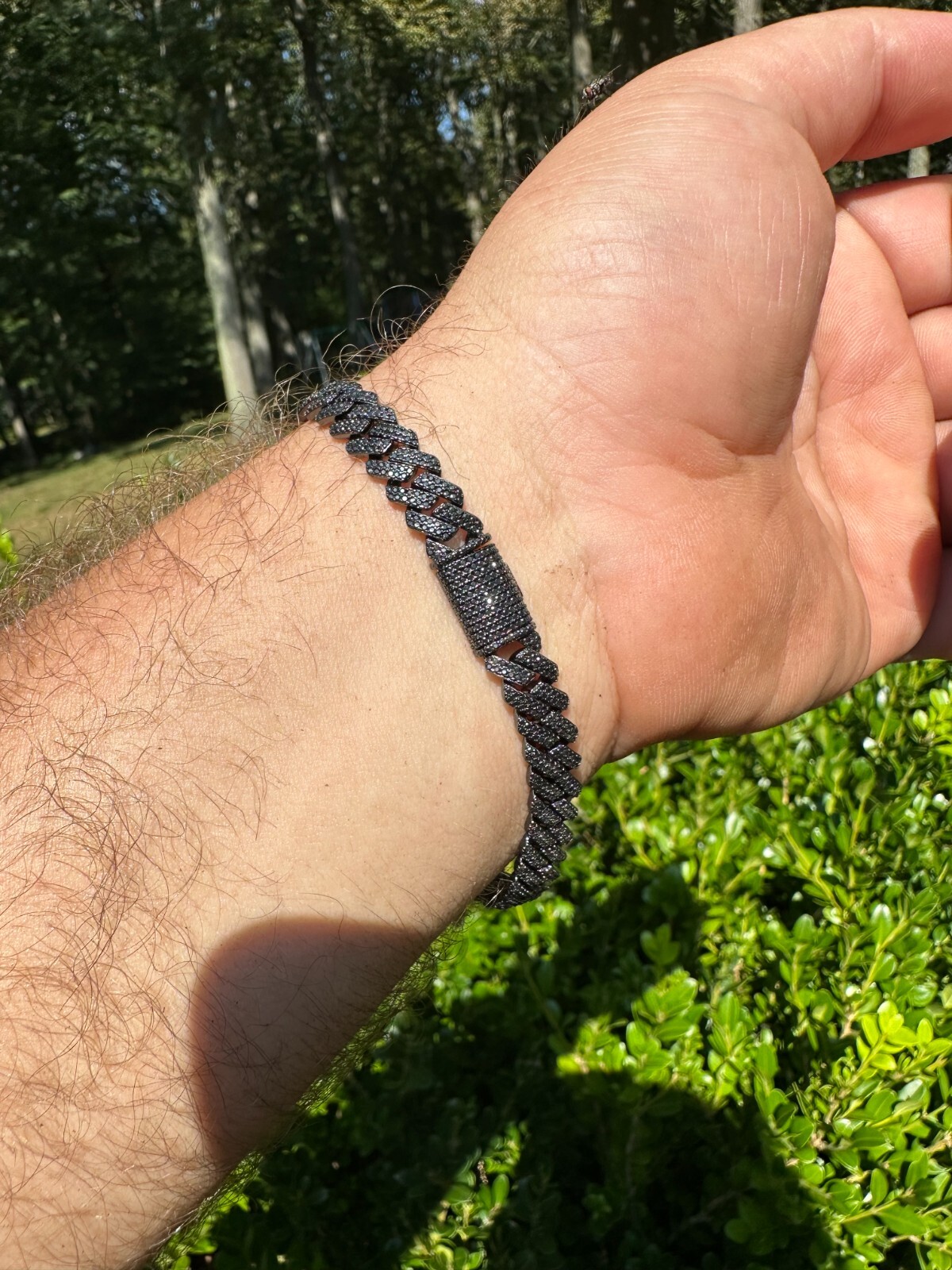 BLACK MOISSANITE 8mm Real Miami Cuban Link Prong Bracelet Iced Solid 925 Silver