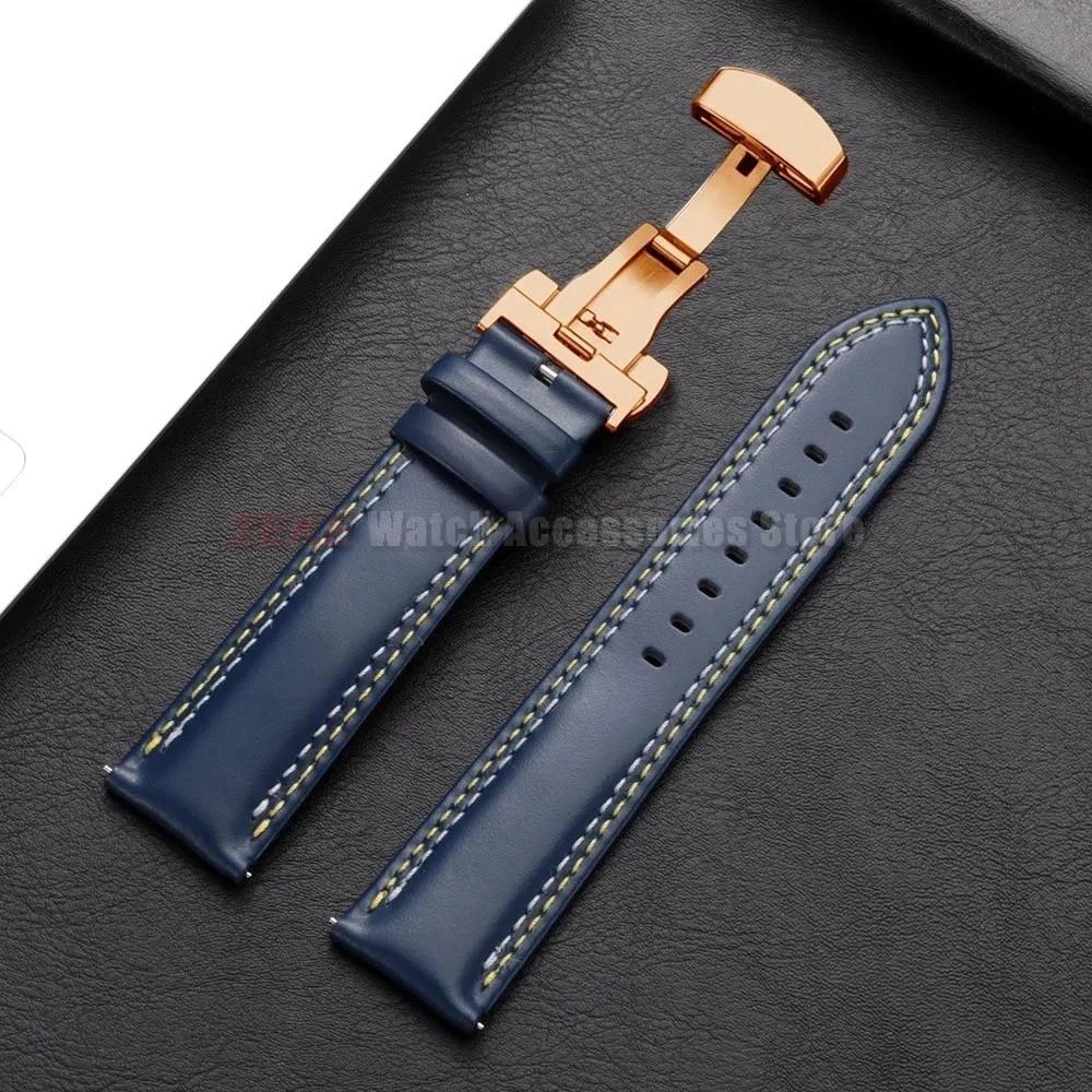 Genuine Calfskin Leather Watch Band 18mm 20mm 22mm 24mm Butterfly Buckle Strap