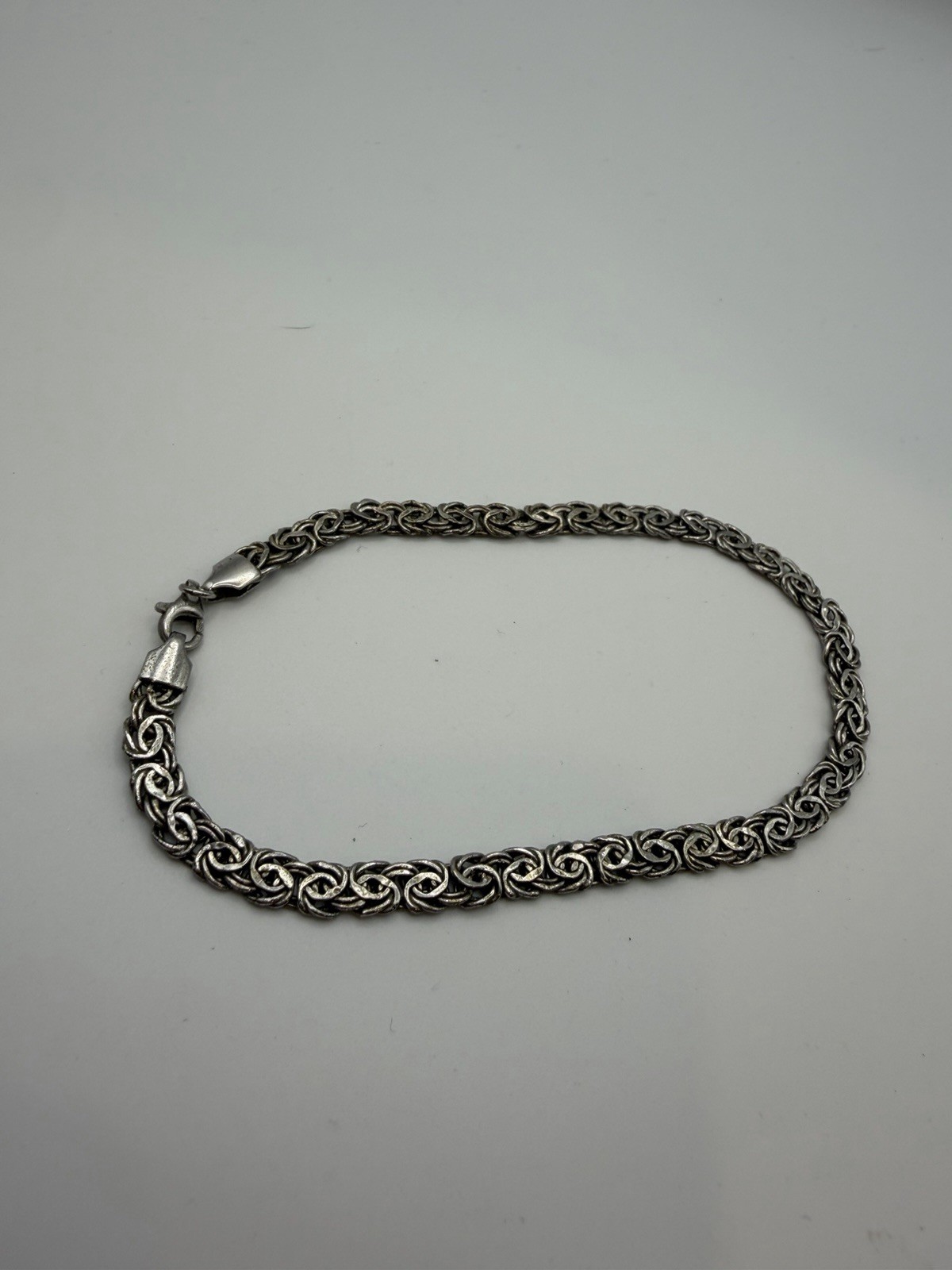 AK 925 Turkey Sterling Silver Flat Byzantine Chain Bracelet 9 Inch