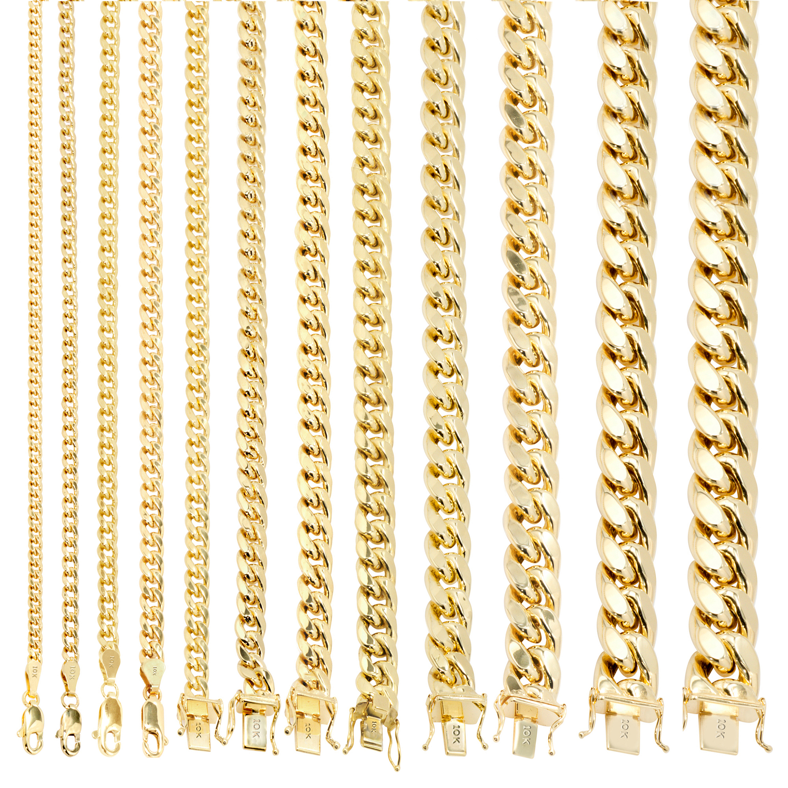 10K Yellow Gold 3.5mm-13mm Real Miami Cuban Link Necklace Chain Bracelet, 7″-30″