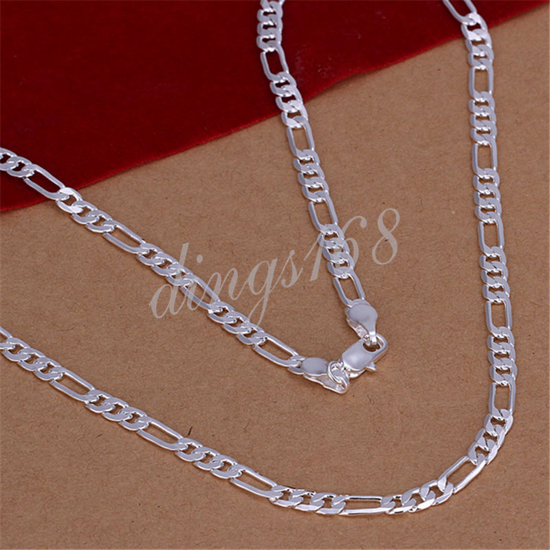 925 Sterling Silver 24 inch Shiny Italian Figaro 4mm Wide Chain Necklace E139