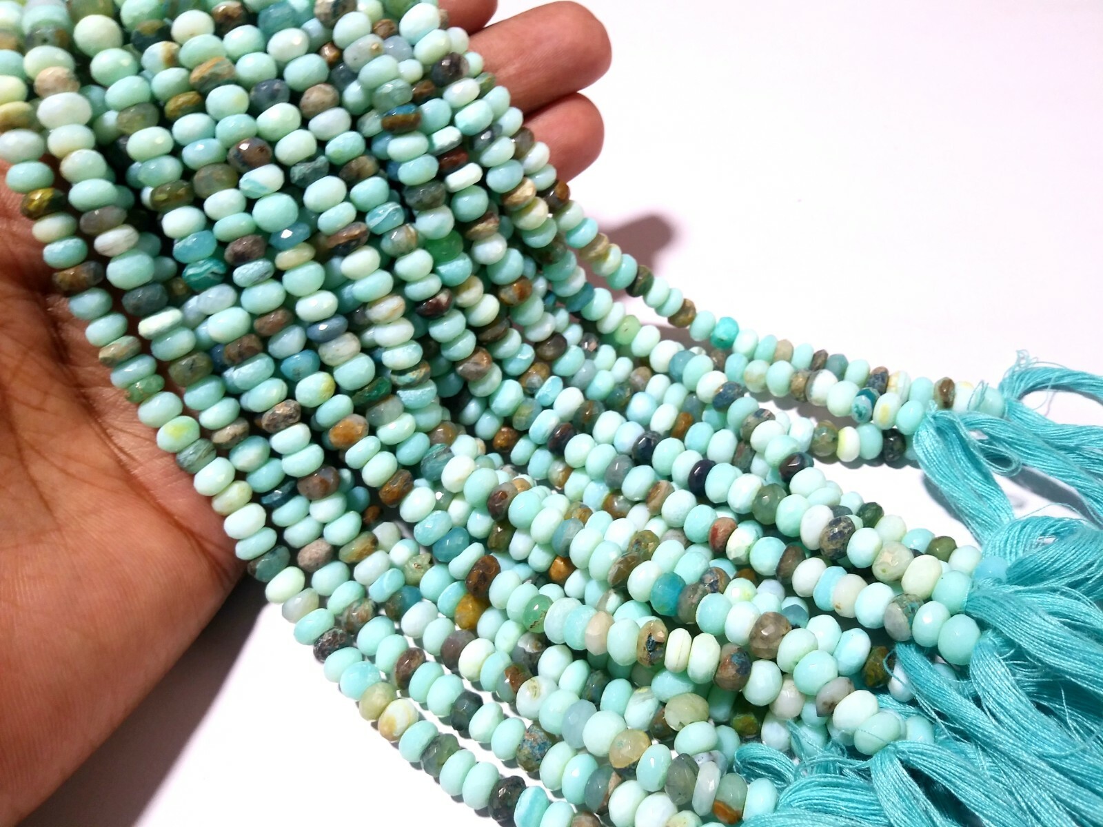 1 Strand Natural Peruvian Opal Rondelle Faceted 6-7mm Opal Loose Beads 8″inch