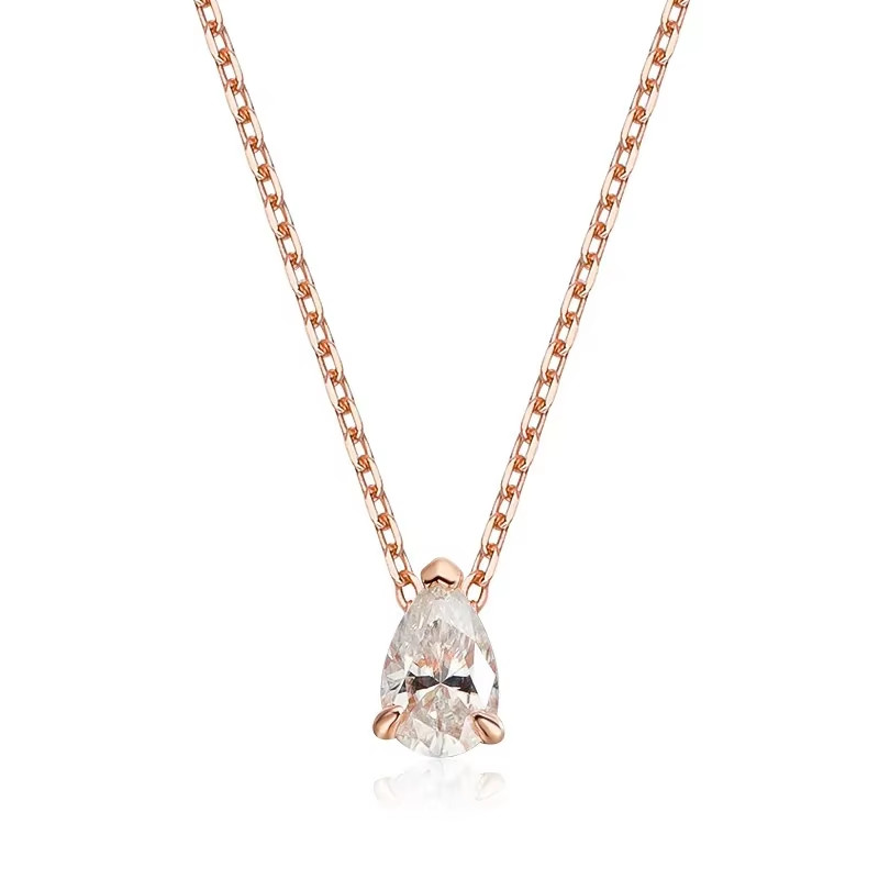 Moissanite Necklace for Women Sterling Silver And 18K Gold Plated Pear Cut.