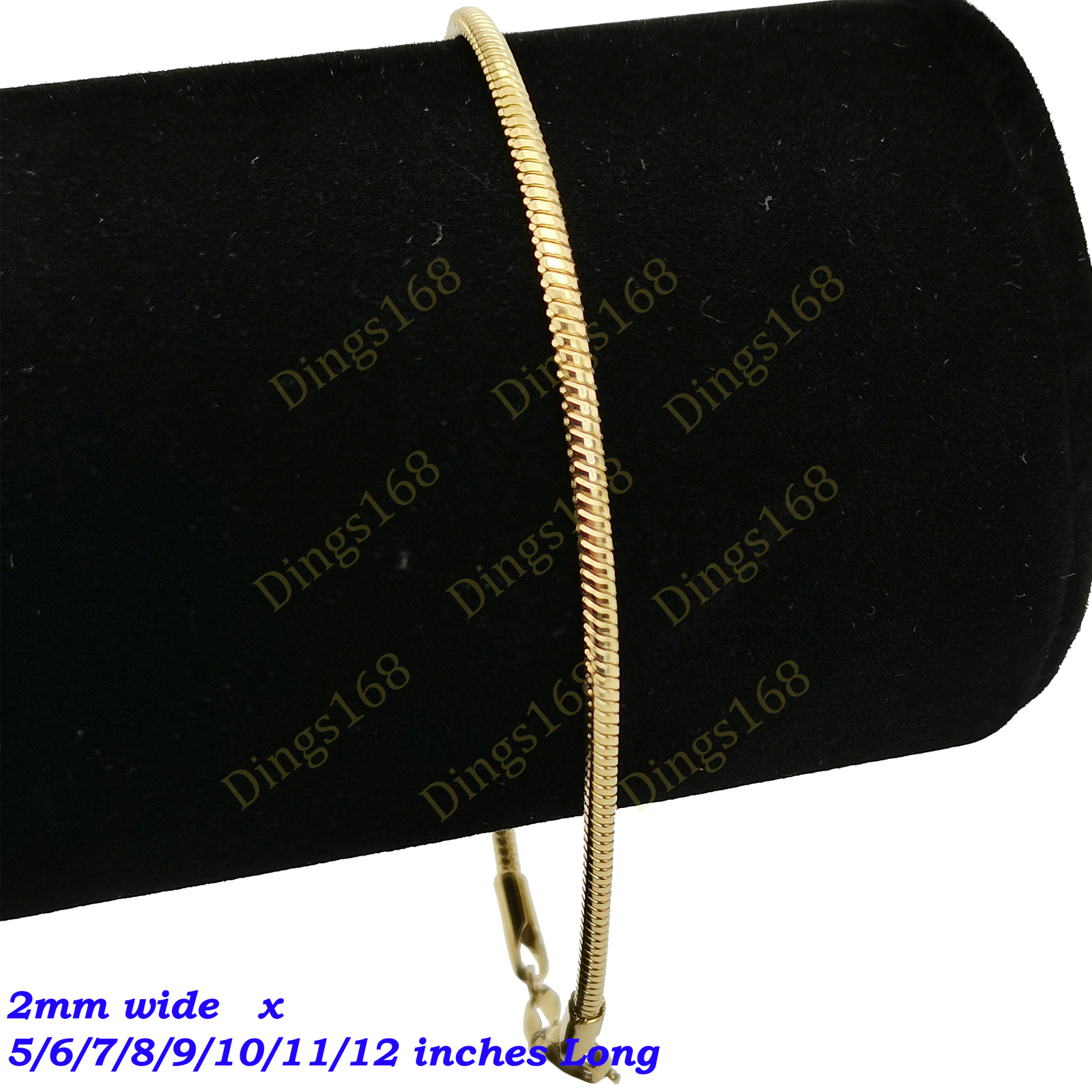 18K Yellow Gold Filled 2mm Snake Chain Bracelet/Anklet 5″/6″/7″/8″/9″/10″/11/12″