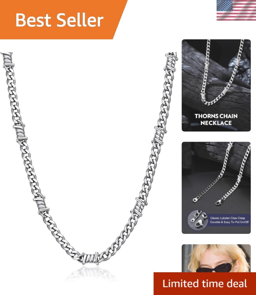 Barbed Wire Cuban Chain Necklace for Men and Women – Punk Style Gift Jewelry