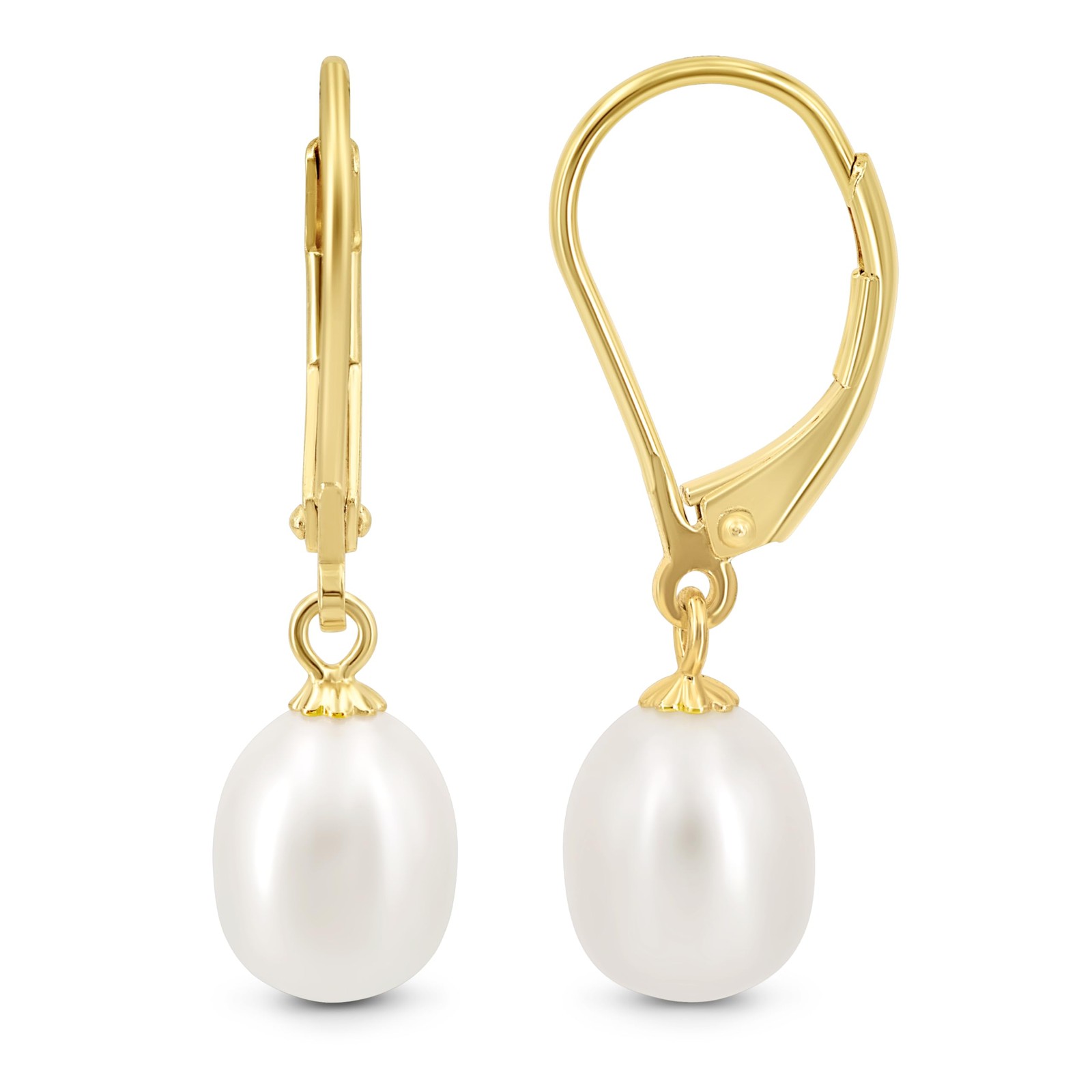 Kezef Freshwater Pearl Drop Earrings 14K Gold Plated Sterling Silver 7-8Mm