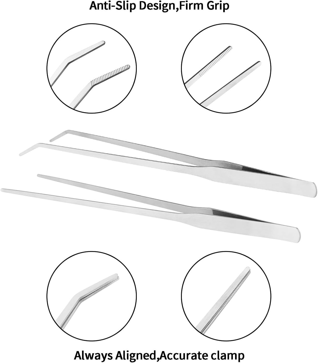 2PCS Long Aquarium Tweezers 10.6″ Straight and Curved Tweezers Stainless Steel