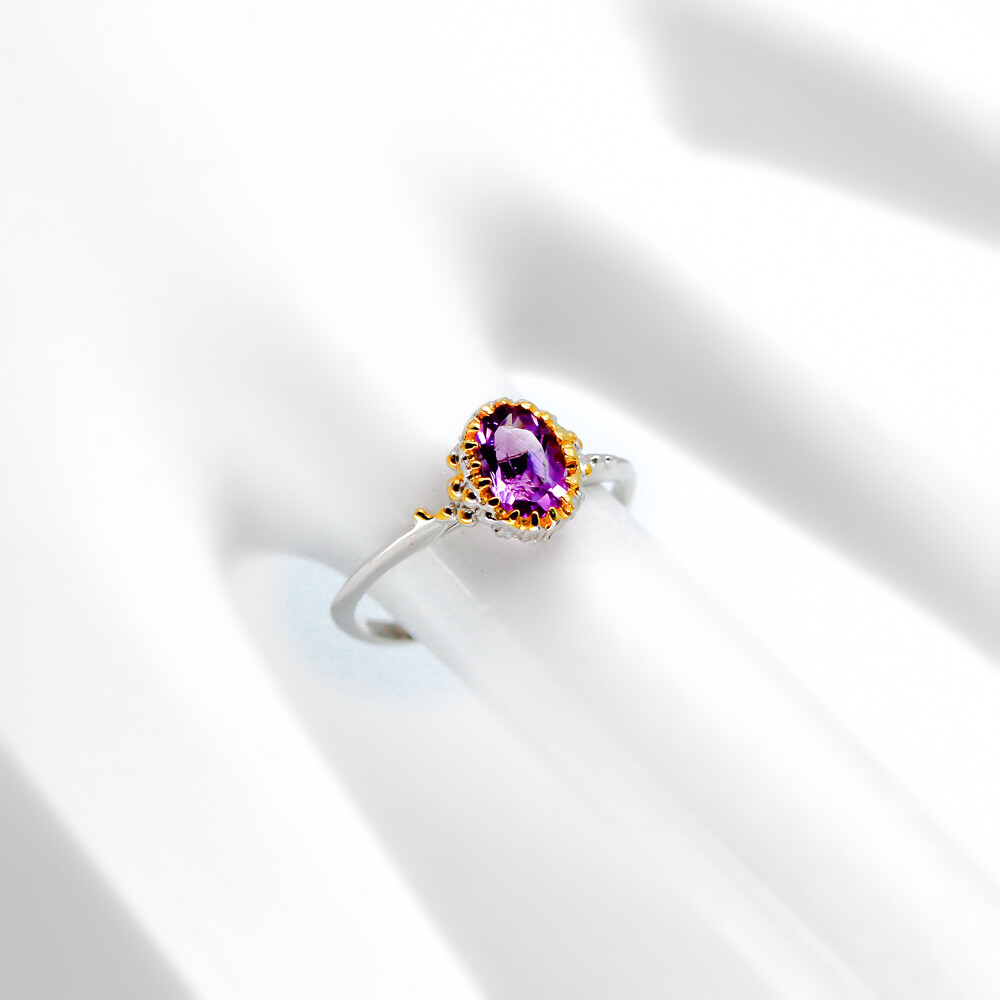 Not Enhanced Natural 6×4 Amethyst Ring Silver 925 Sterling /RVS28