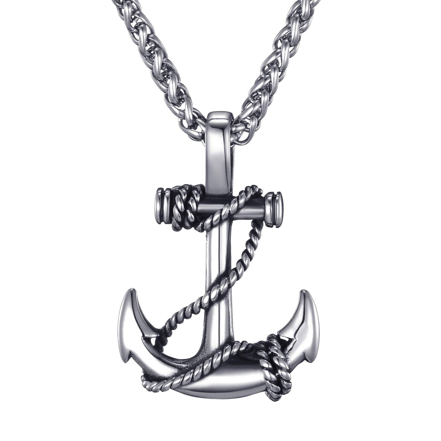 Men’s Vintage Nautical Anchor Necklace, Stainless Steel Pendant with 24″ Chain