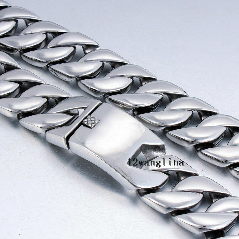 31MM Super Heavy Curb Link Men’s Chain Silver 316L Stainless Steel Necklace New